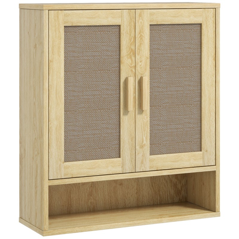 Szafka łazienkowa wisząca, wisząca szafka WC z podwójnymi drzwiami i otwartą półką, 59 x 20 x 66,5 cm, imitacja drewna dębowego
