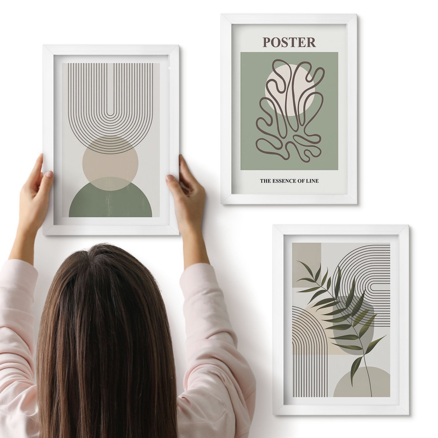 Galeria ścienna 3-częściowy komplet obrazów w białych ramach - Geometryczne abstrakcje botaniczne wzory poster - ArtPrintCave