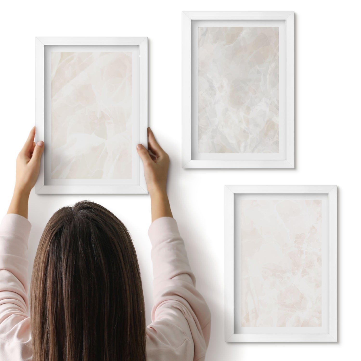 Galeria ścienna 3-częściowy komplet obrazów w białych ramach - Struktura eleganckiego marmuru kamienne tło - ArtPrintCave