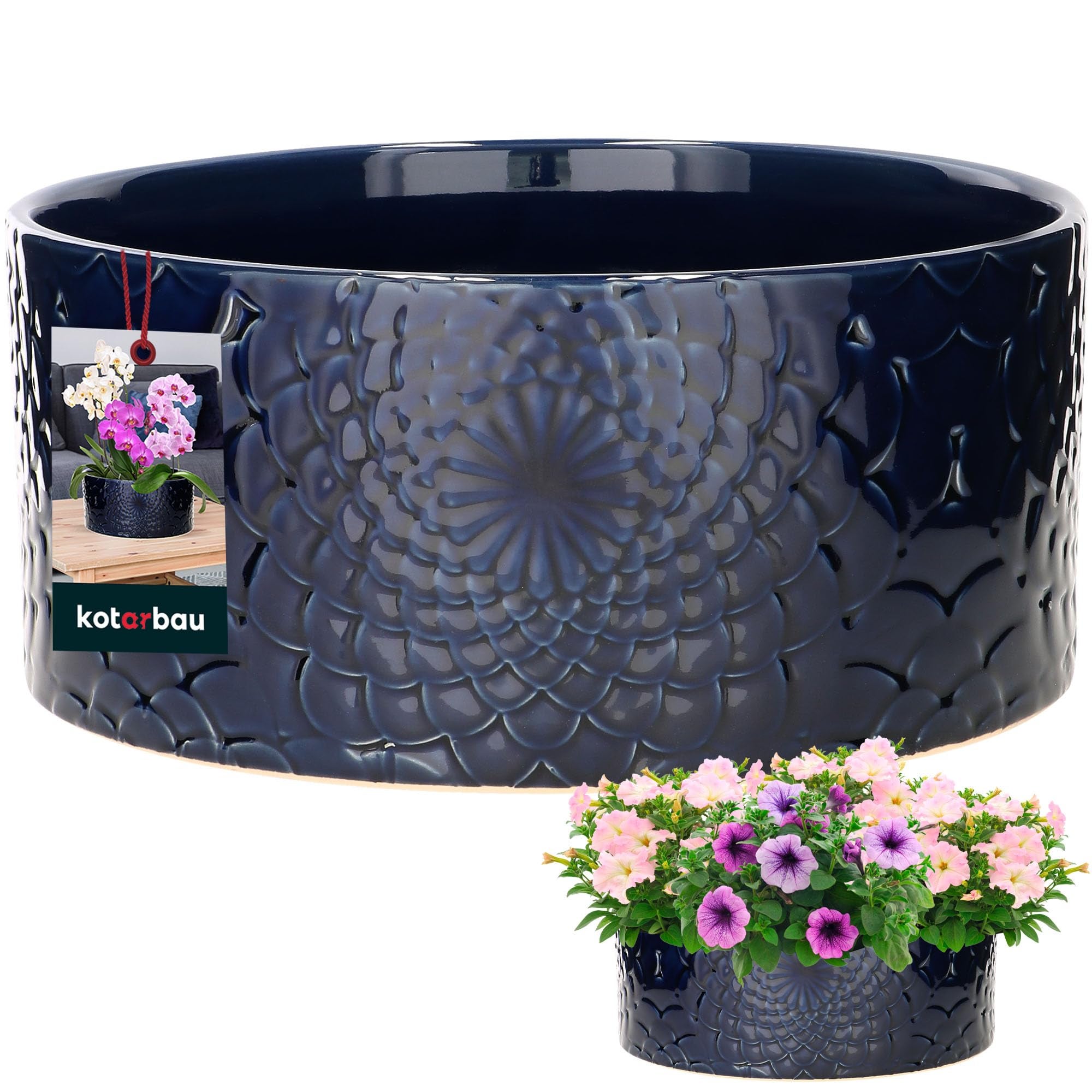 Doniczka donica niska misa na kwiaty rośliny ceramiczna 13x28cm domu ogrodu - KOTARBAU
