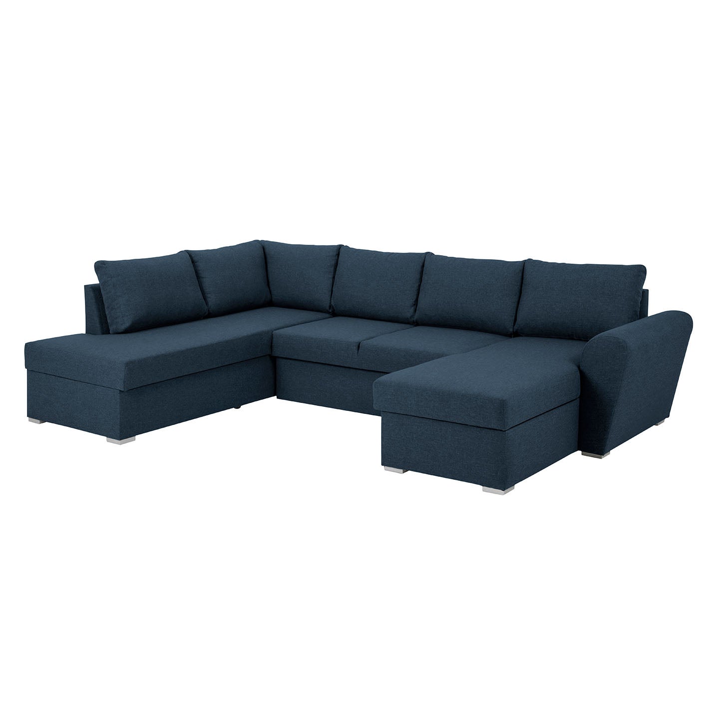 Stan sofa z funkcją spania narożna, prawy szezląg, niebieski.