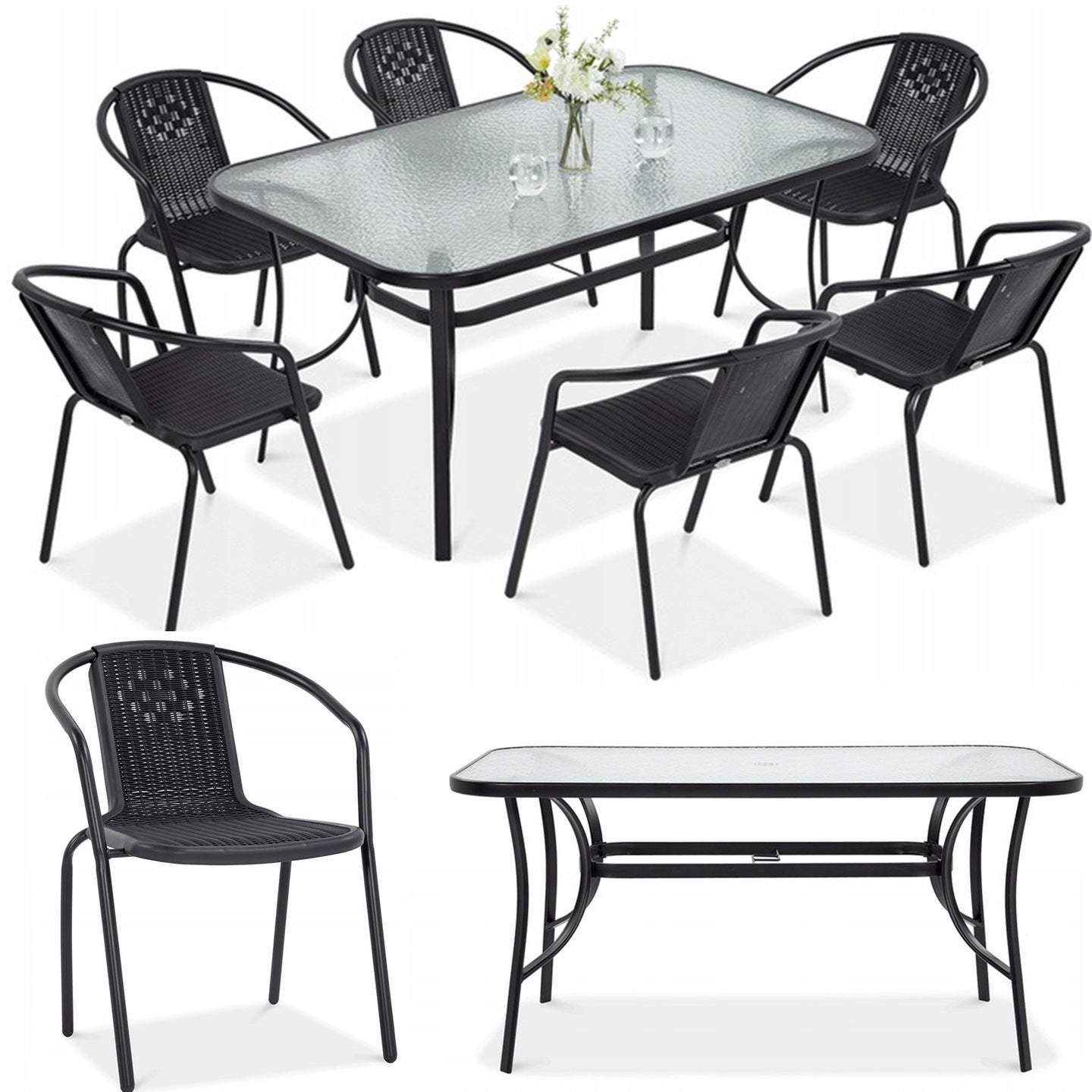 Zestaw MEBLI Jadalnianych Ogrodowych SIMPLE STÓŁ 150x90cm 6xKrzesło Grafit 1 szt