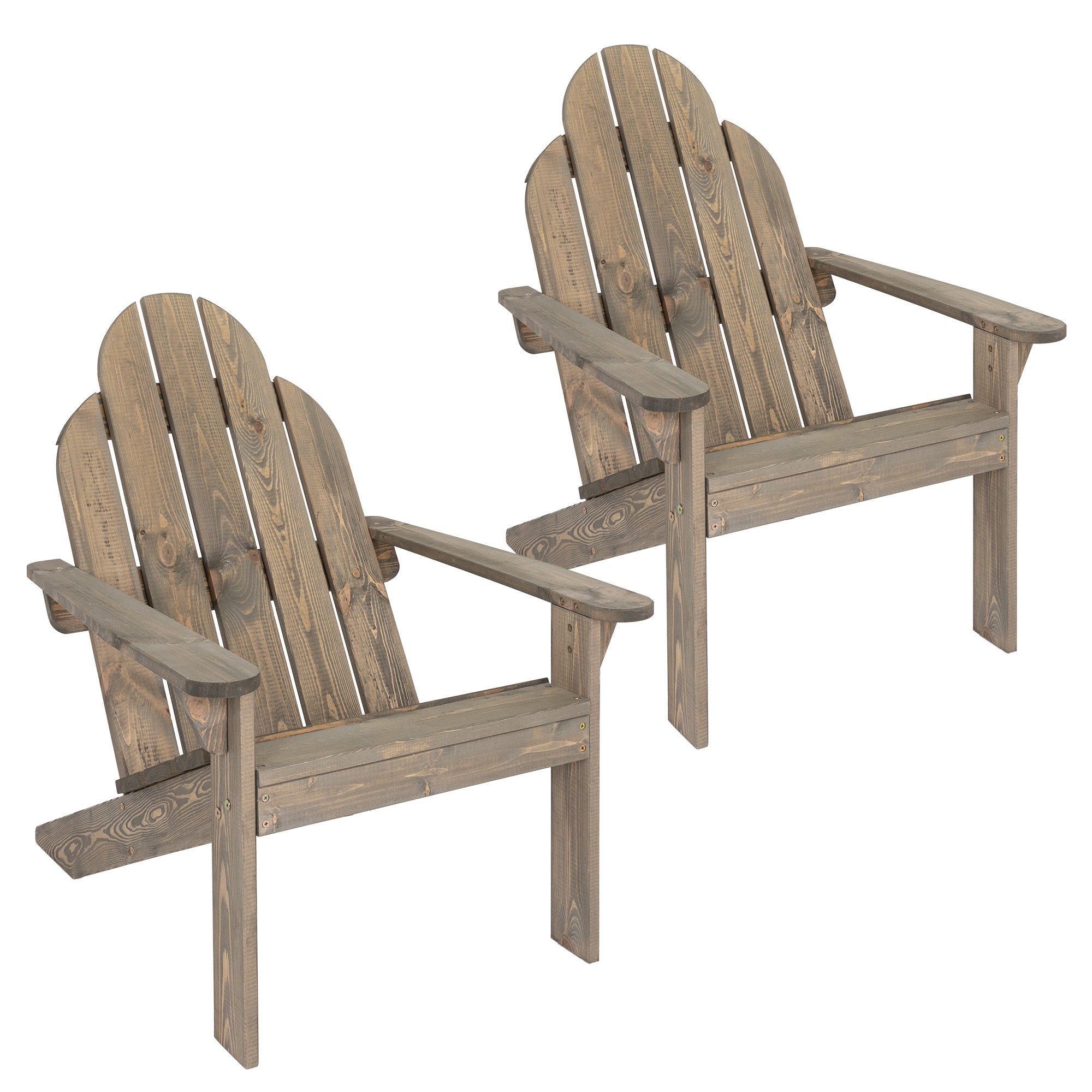 Zestaw 2 vintage foteli ogrodowych Adirondack w kolorze szarym, wykonanych z certyfikowanego litego drewna sosnowego, 92,5 x 70 x 89 cm, solidne