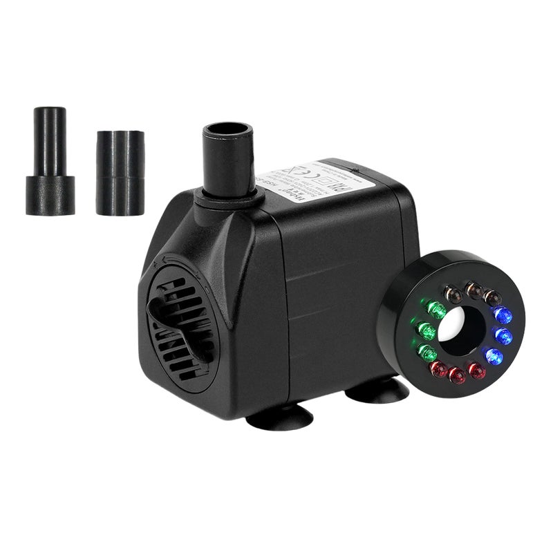 Cicha pompa zanurzeniowa z regulacją przepływu, oświetleniem LED, kablem 1,45 m (600 l/h, 10 W, wysokość podnoszenia 1,2 m)