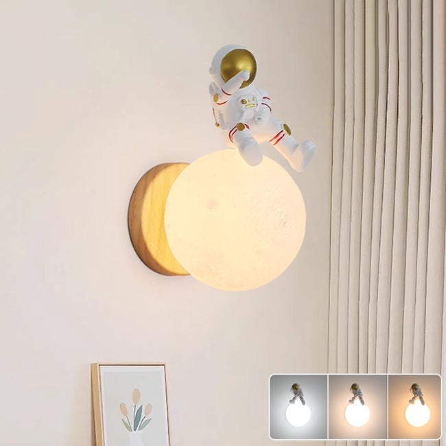 Kinkiet z żarówką, lampka nocna LED, kinkiet z motywem księżyca astronauty, lampka nocna, 3 temperatury barwowe, prezenty świąteczne