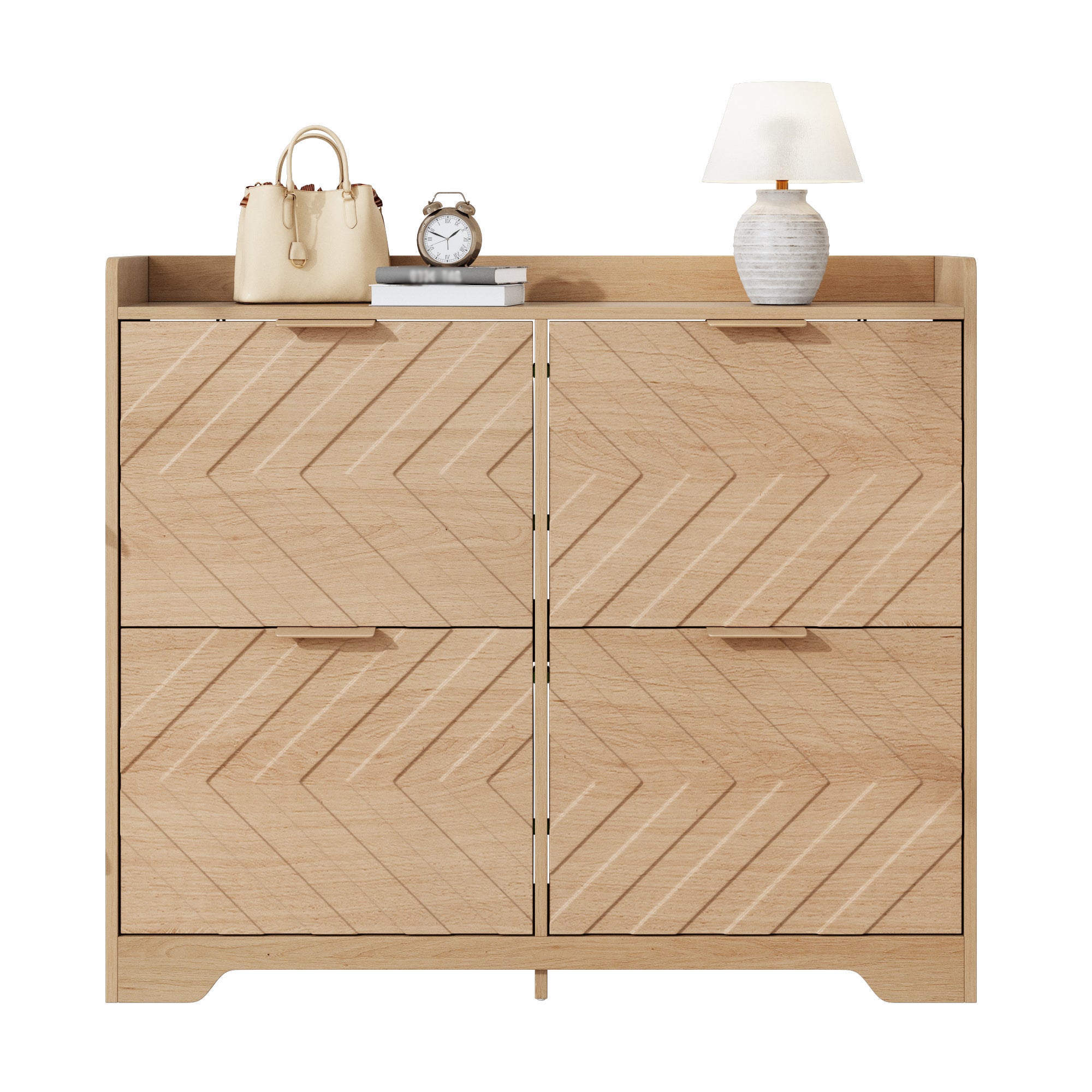 Szafka na buty z 4 drzwiami uchylnymi, górna półka - MDF - 105 x 24 x 90 cm - Naturalna