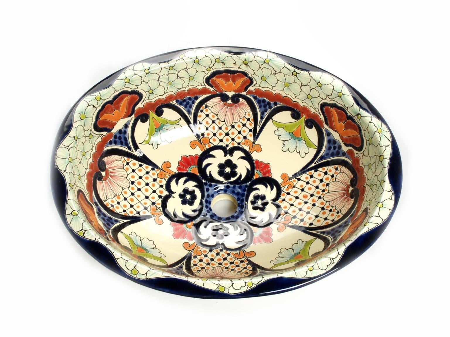 Meksykańska ceramiczna umywalka wpuszczana w blat Juanetta – duża owalna umywalka łazienkowa 53 x 43,5 x 15 cm | Umywalka dekoracyjna