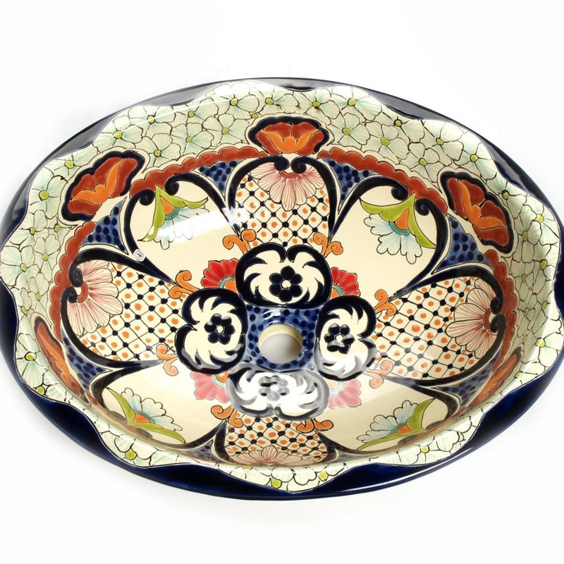 Meksykańska ceramiczna umywalka wpuszczana w blat Juanetta – duża owalna umywalka łazienkowa 53 x 43,5 x 15 cm | Umywalka dekoracyjna