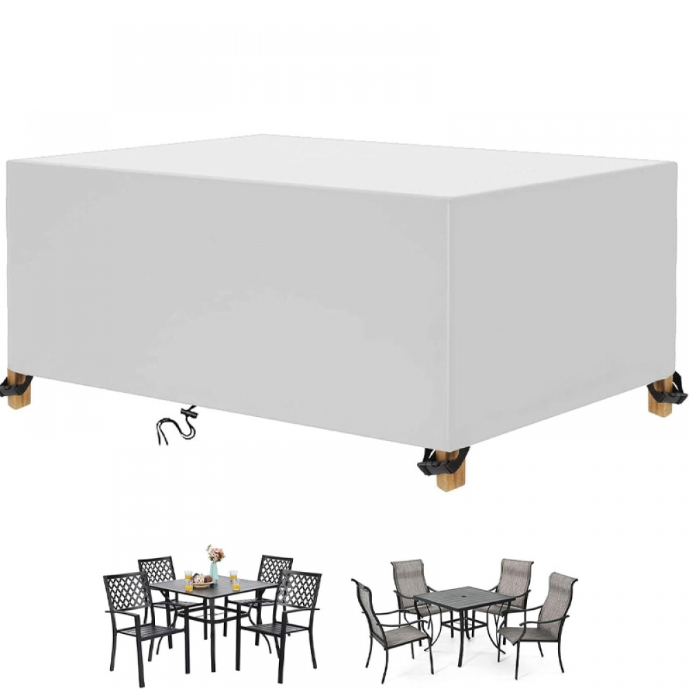Pokrowiec na meble ogrodowe, prostokątny, wodoodporny i odporny na promieniowanie UV, tkanina Oxford 420D, srebrny, 315 x 160 x 74 cm