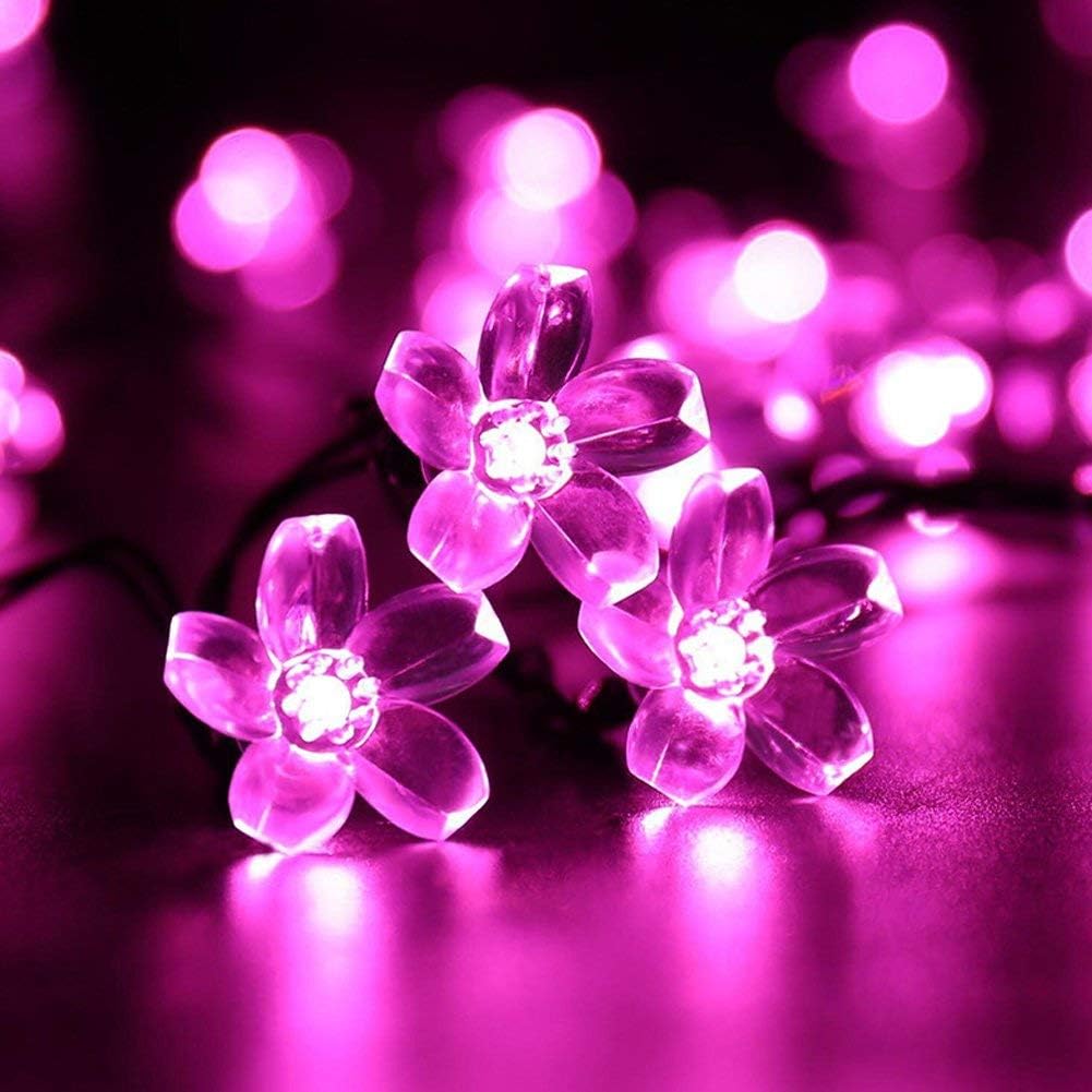 Girlandy żarowe solarne w kształcie kwiatów, wodoodporne 7M 50LED Kwiaty Wiśni Sakura Solarne Girlandy Świetlne do Ogrodu, Domu, Wesela, Imprezy (Różo
