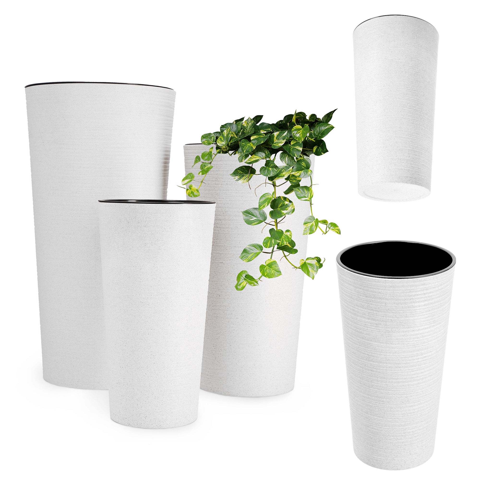 ZESTAW 3szt DONICZKA DONICA OGRODOWA + WKŁAD WYSOKA DUŻA BIAŁA 37+47+57 cm