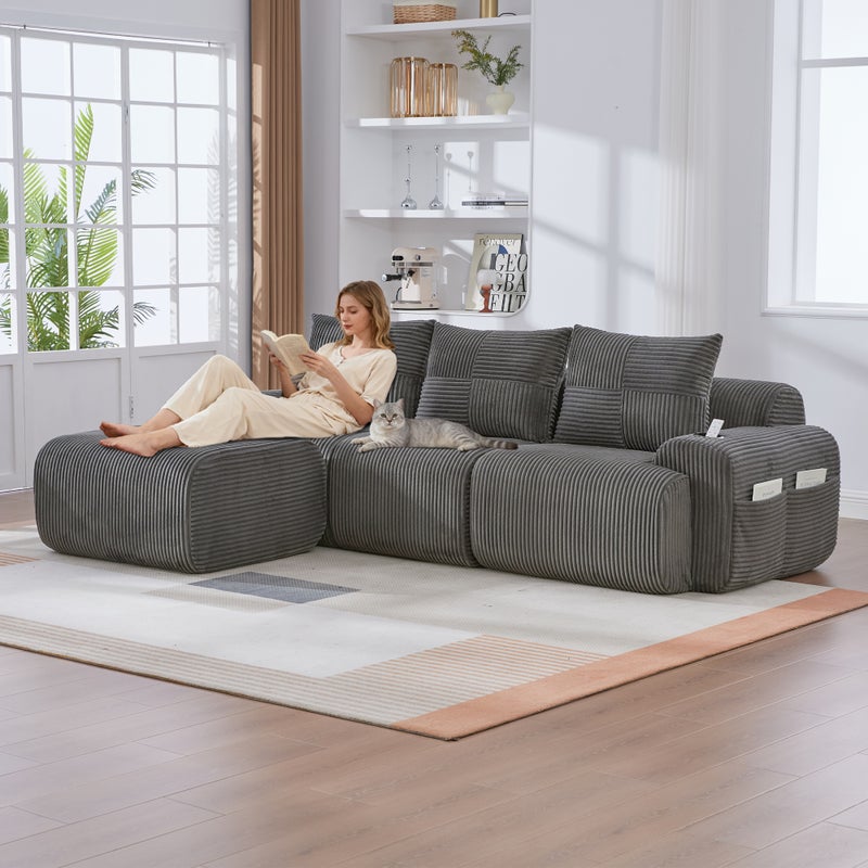 Sofa 268 x 174 x 80cm, welur, do salonu, do codziennego użytkowania, funkcjonalny element wyposażenia
