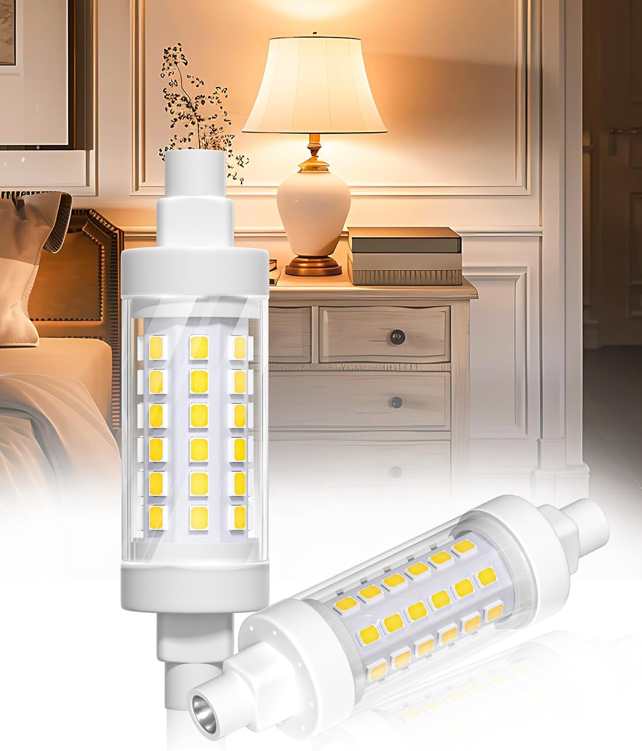 Żarówka LED R7S 10 W, 78 mm, 120 V, odpowiednik żarówki halogenowej T3 typu J o mocy 100 W, białe światło 6000 K, podwójna podstawa, opakowanie 2 szt.