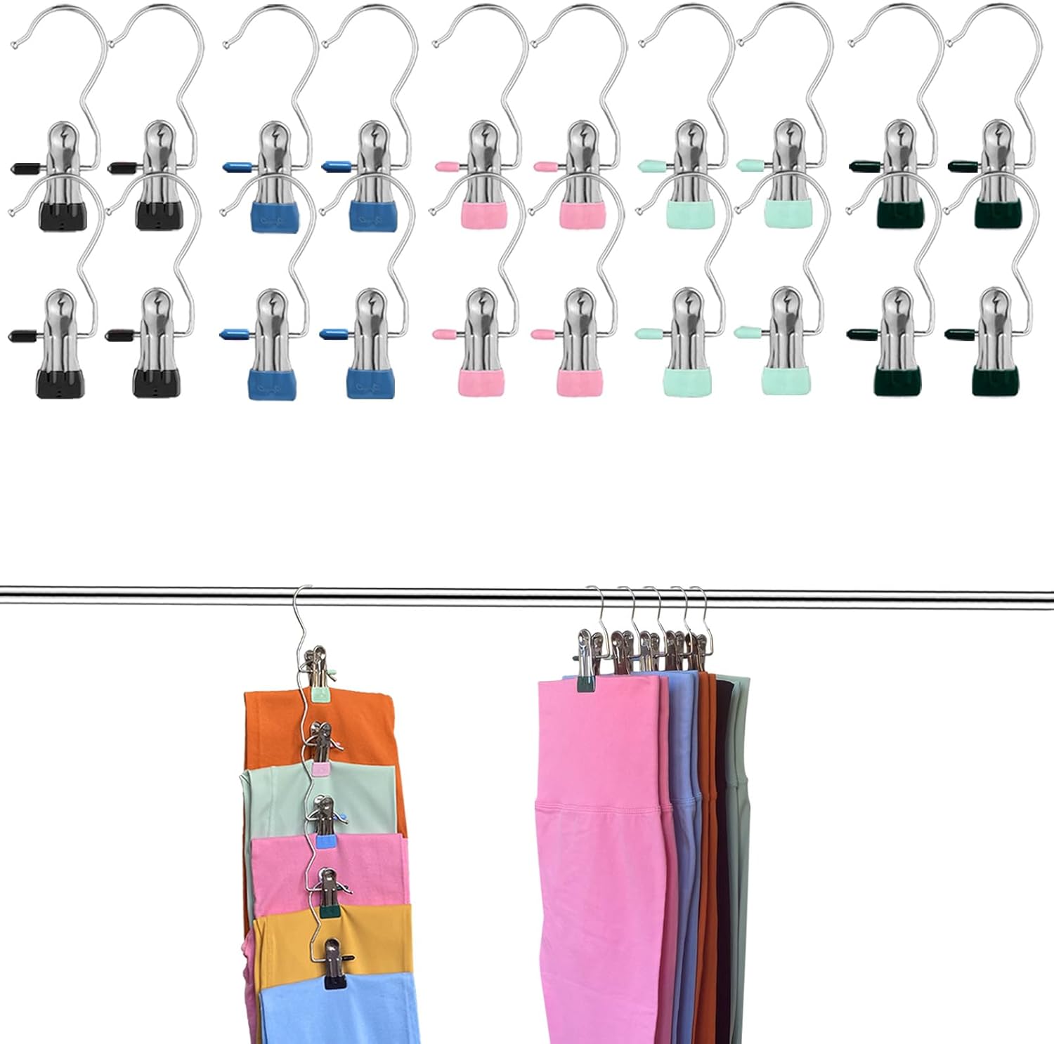ganchos de ropa de acero inoxidable con klipsy para falda pantalones pantalones cortos sombrero 20 piezas