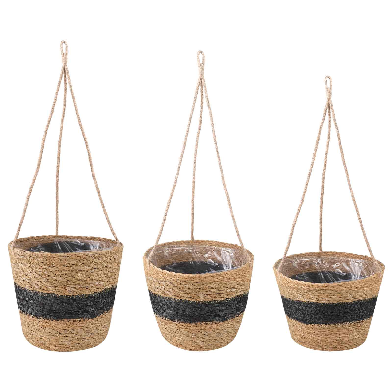 Kosze na rośliny z trawy morskiej 3 pcs Naturalny i czarny