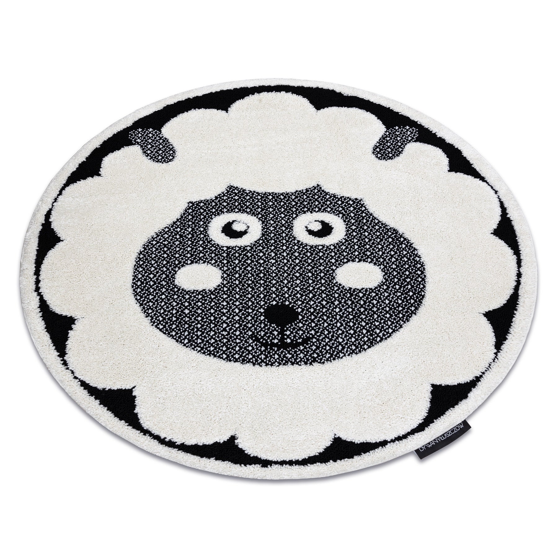 Dywan dziecięcy JOY Koło Sheep owca, dla dzieci - Strukturalny, dwa poziomy runa krem / czarny koło 140 cm