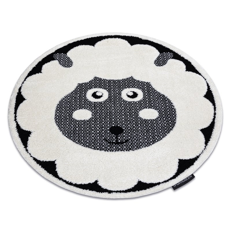 Dywan dziecięcy JOY Koło Sheep owca, dla dzieci - Strukturalny, dwa poziomy runa krem / czarny koło 140 cm