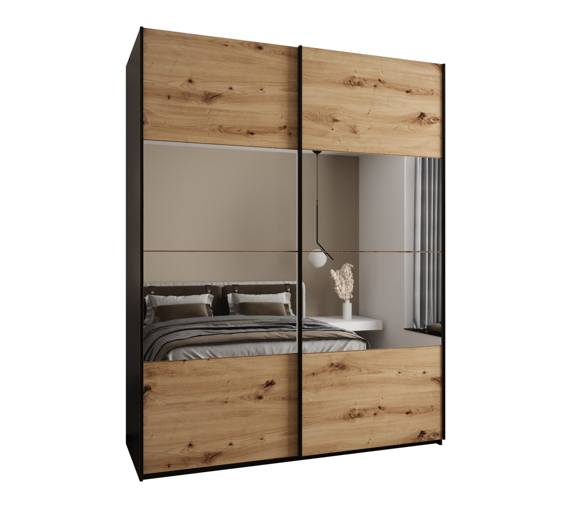 Szafa przesuwna wysoka Lux 4 200 x 64 x 245,5 cm czarny + artisan + u. czarny - Abiks Meble