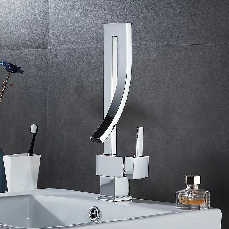 Bateria umywalkowa Silver Basin – obrotowa 360°, wodospadowa, z mieszaczem wody ciepłej i zimnej – wyposażona w wąż doprowadzający wodę G3/8