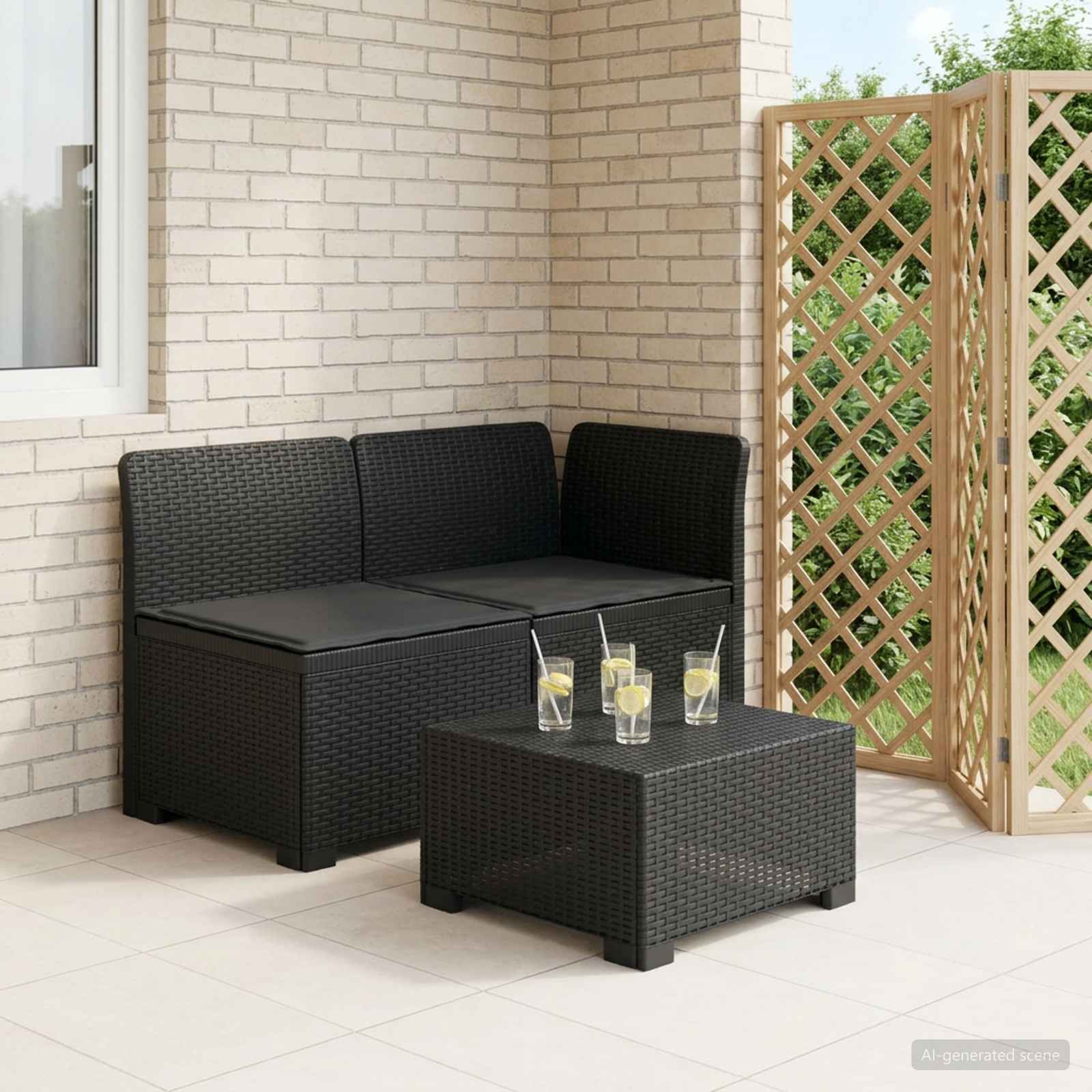 Sofa Ogrodowa 2-osobowa z Poduszkami w Wyglądzie Rattanowym PP vidaXL
