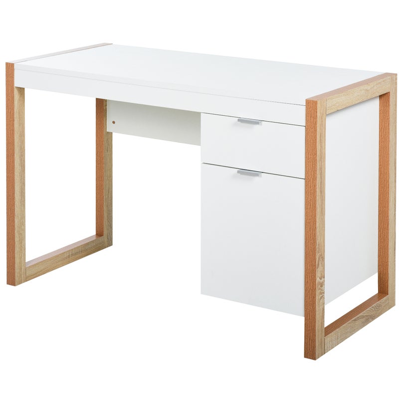 Przestronne biurko z szufladą, nogi w nowoczesnym stylu, 112,5 x 50 x 75,5 cm, kolor biały
