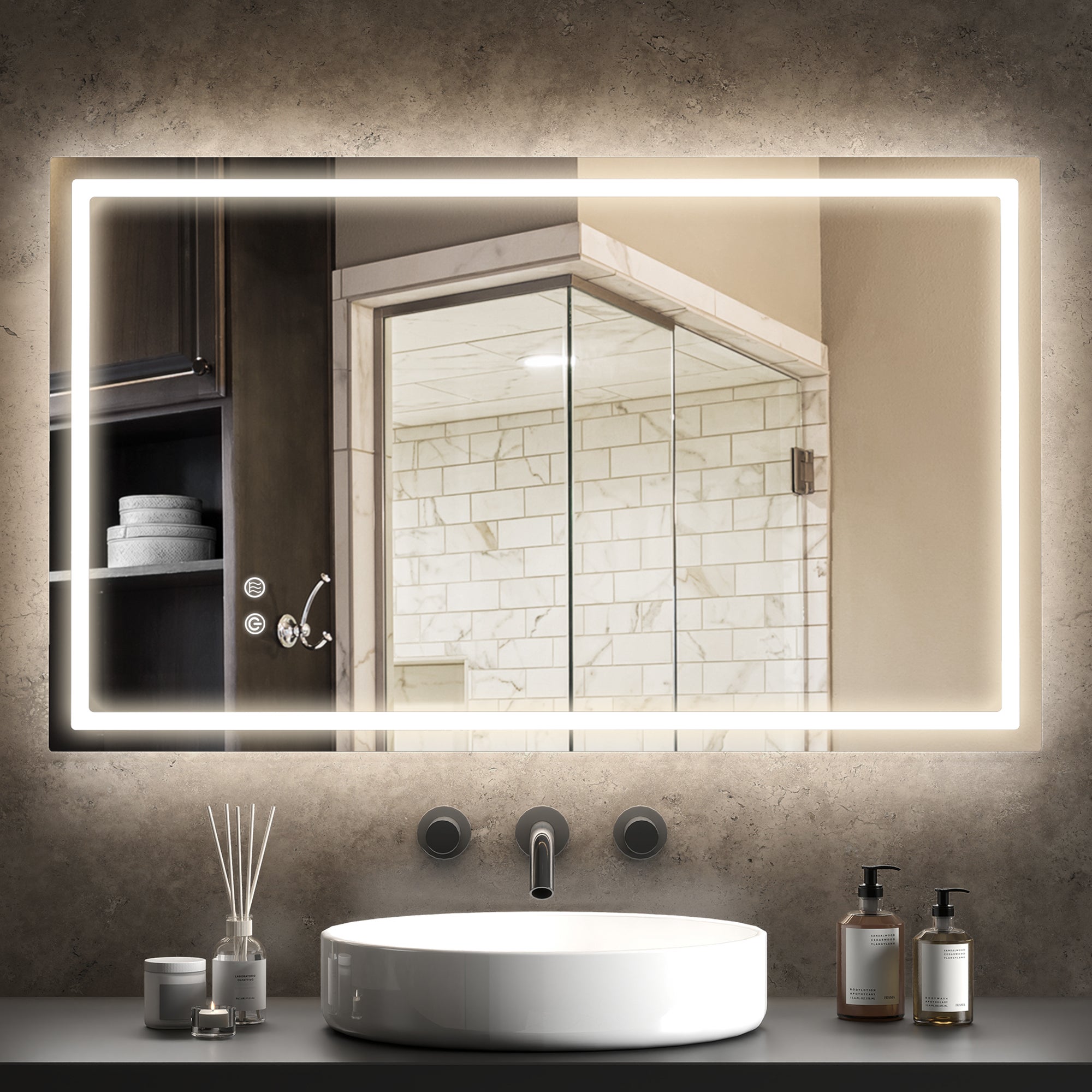 Lustro łazienkowe LED 100x60 cm antypara z regulowanym światłem 3 kolory do montażu na ścianie