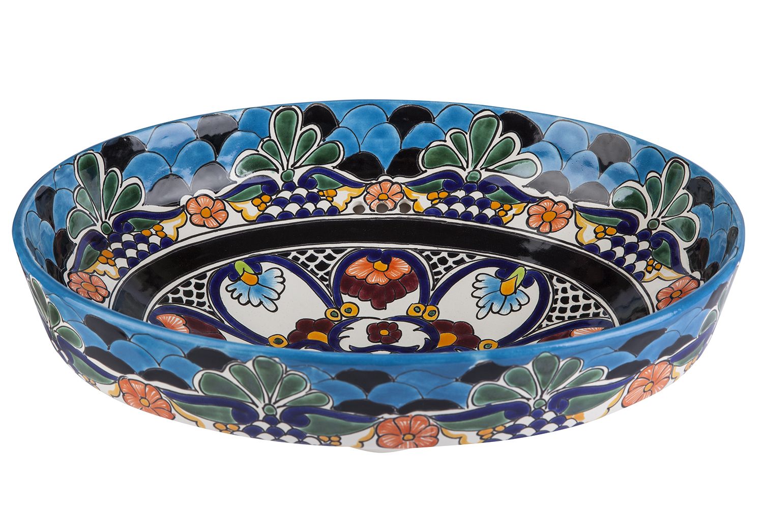 Meksykańska ceramiczna umywalka nablatowa La Reina – owalna umywalka półwpuszczana łazienkowa 44 x 35,5 x 15 cm | Umywalka Talavera