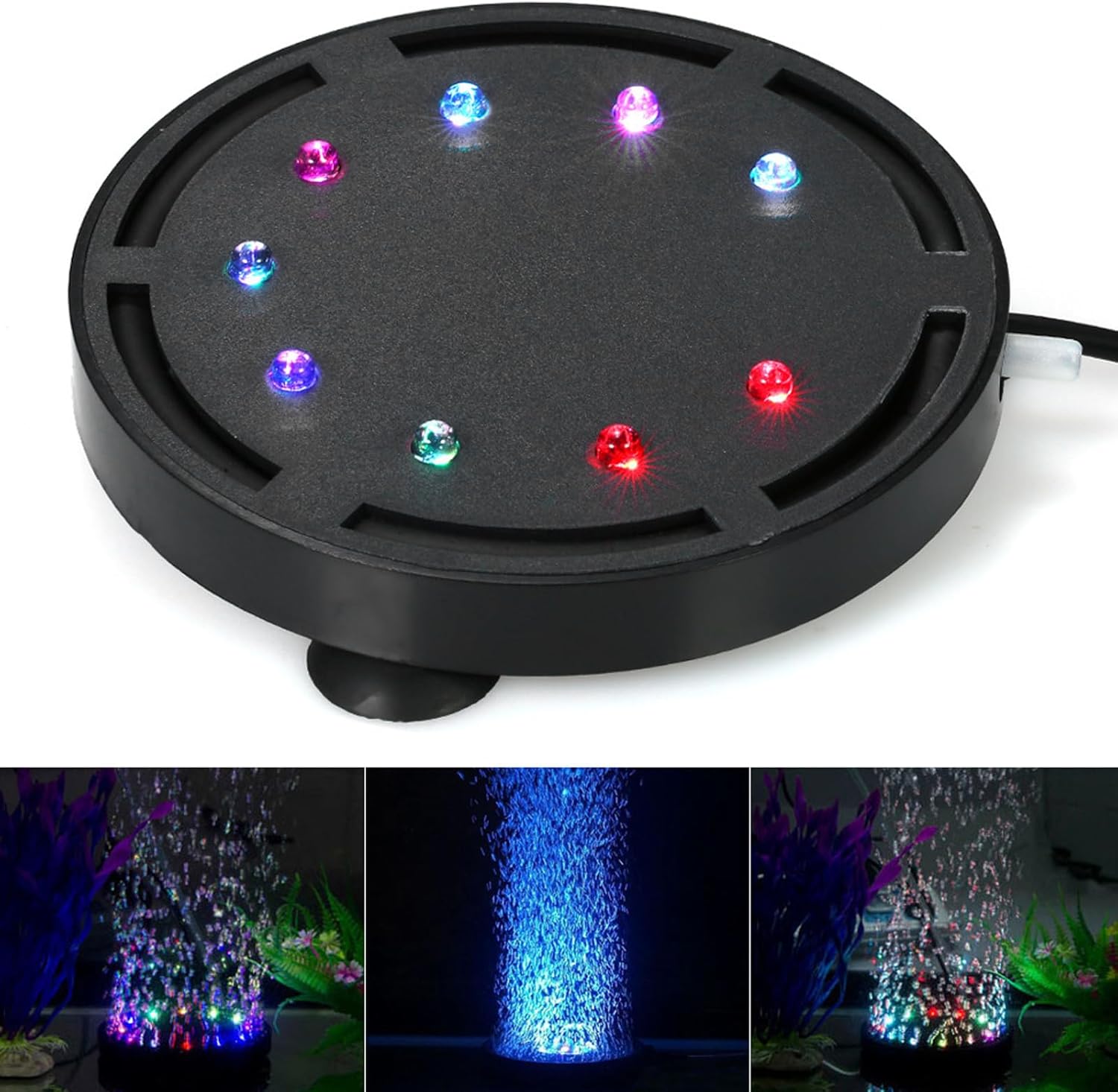 Dyfuzor tlenu do akwarium, dyfuzor powietrza do akwarium, oświetlenie LED RGB, dekoracja akwarium, 125 mm