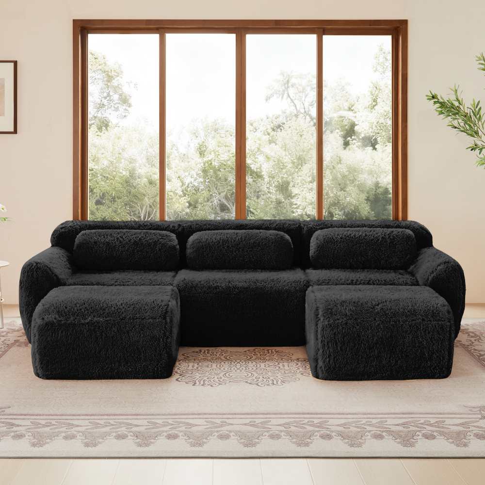 Modułowa sofa w kształcie litery U, miękka tkanina, nie wymaga montażu, antypoślizgowa podstawa, z poduszkami