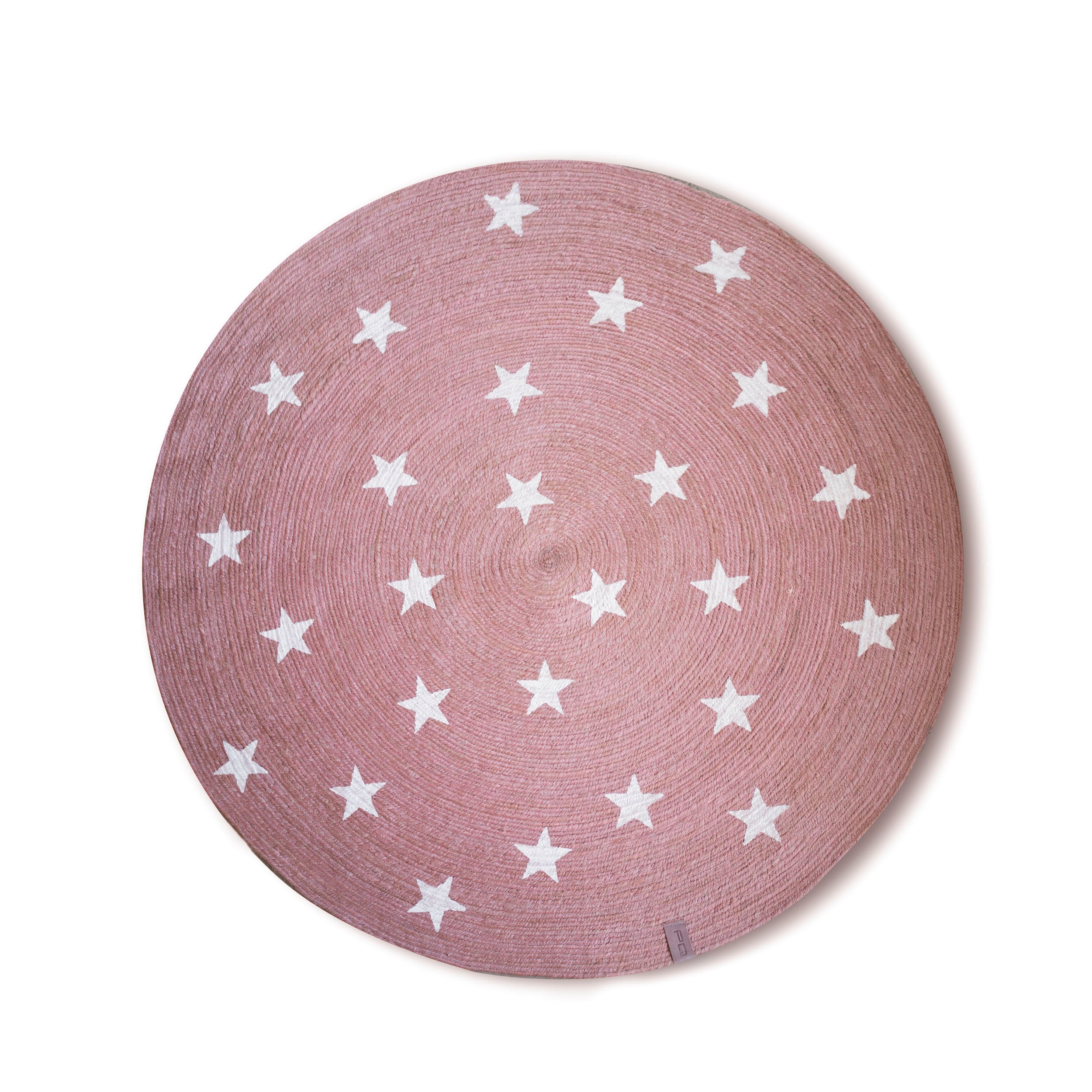 Okrągły dywan jutowy Vintage Pink Stars 90 cm różowy w gwiazdy ręcznie wykonany