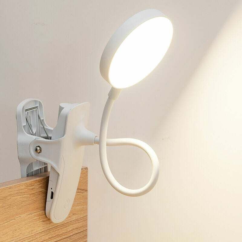 Lampka biurkowa z klipsem, 3-kolorowa dioda LED z płynną regulacją, elastyczna lampa do czytania z klipsem 360°