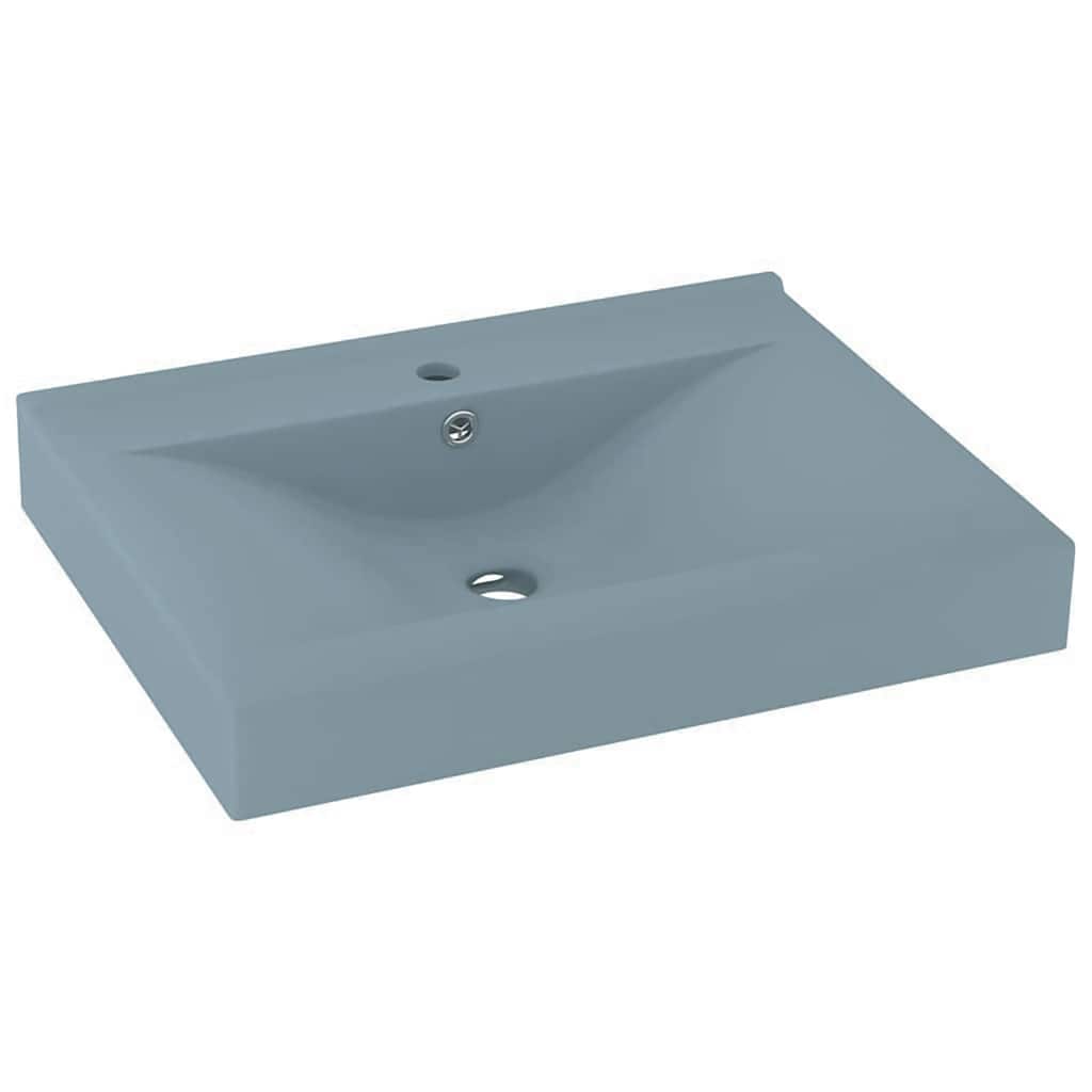Umywalka Wpuszczana w Blat Ceramiczna Prostokątna Niebieska 60 cm