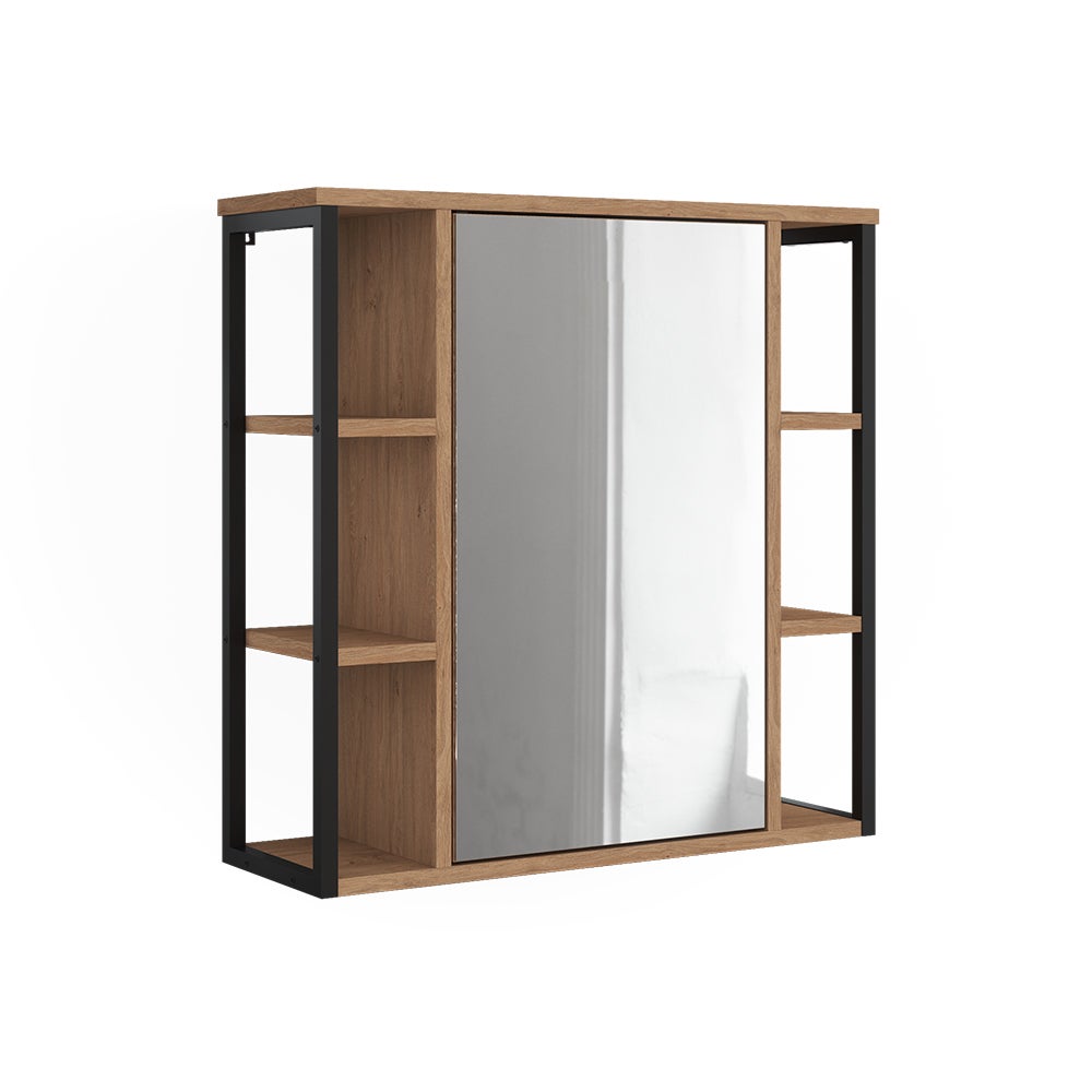 Vicco Szafka z lustrem w łazience Linara, Dąb/Czarny, 60 x 60 cm