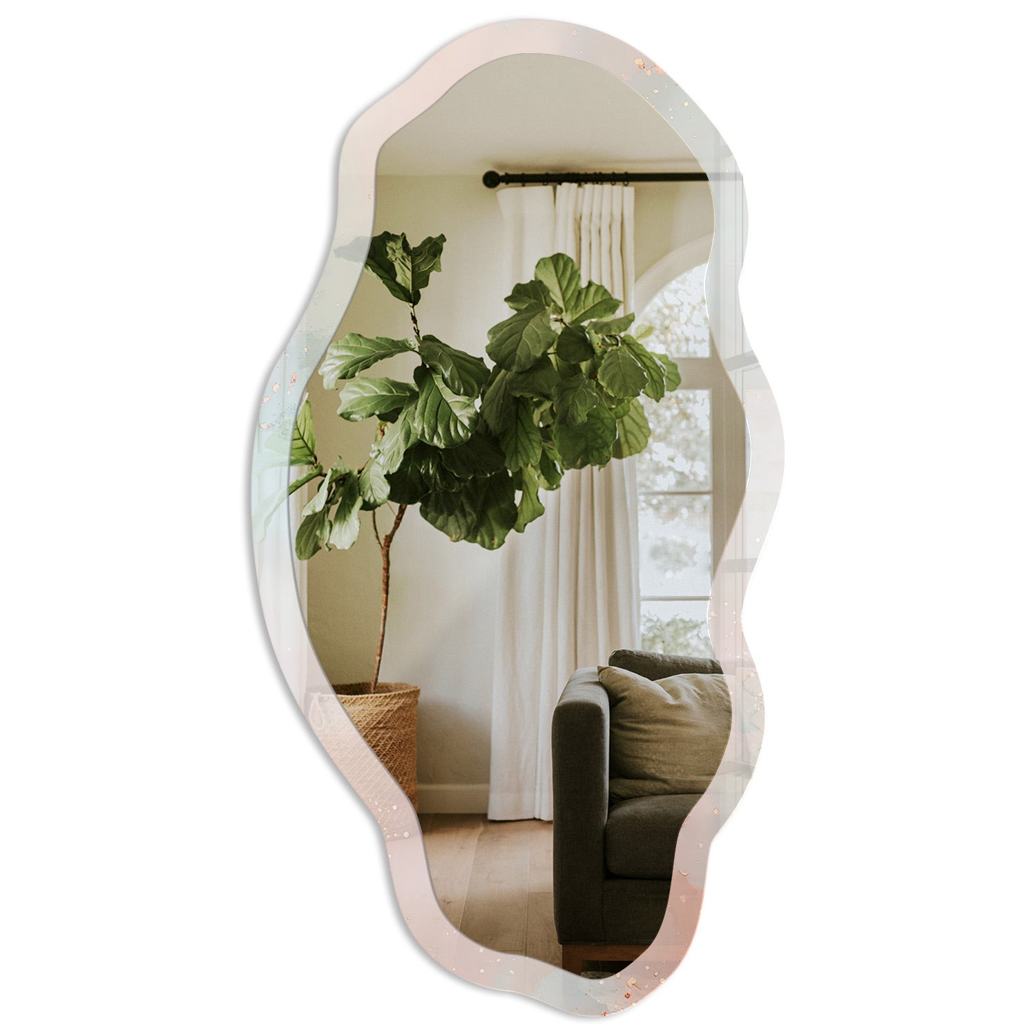 Nowoczesne lustro z designerską ramą szklaną – dekoracja wnętrz - Pastelowa abstrakcja 52x97cm