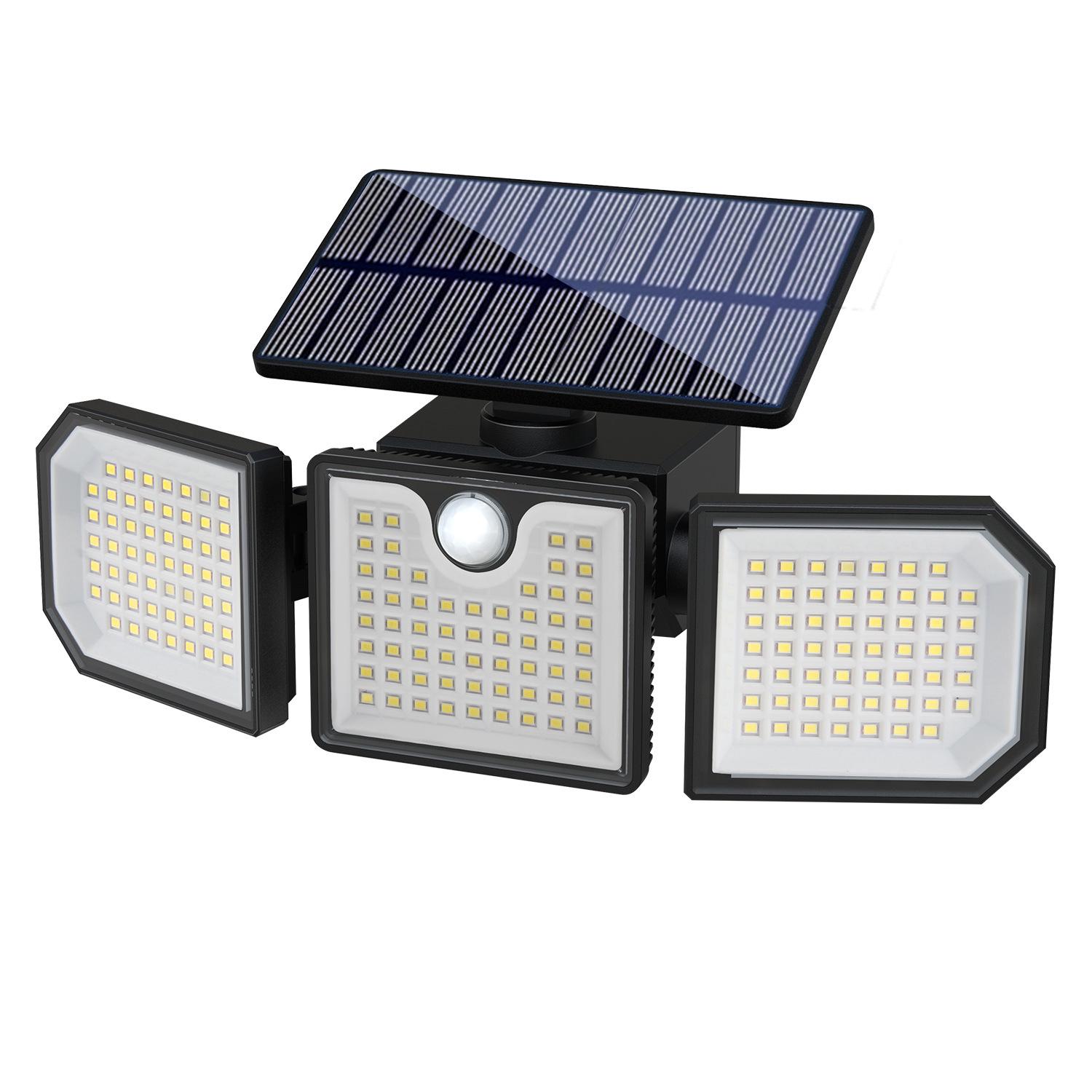 Trzygłowicowy zewnętrzny reflektor solarny z czujnikiem, pilotem, wodoodporny reflektor, lampa ogrodowa, lampa uliczna, lampa awaryjna