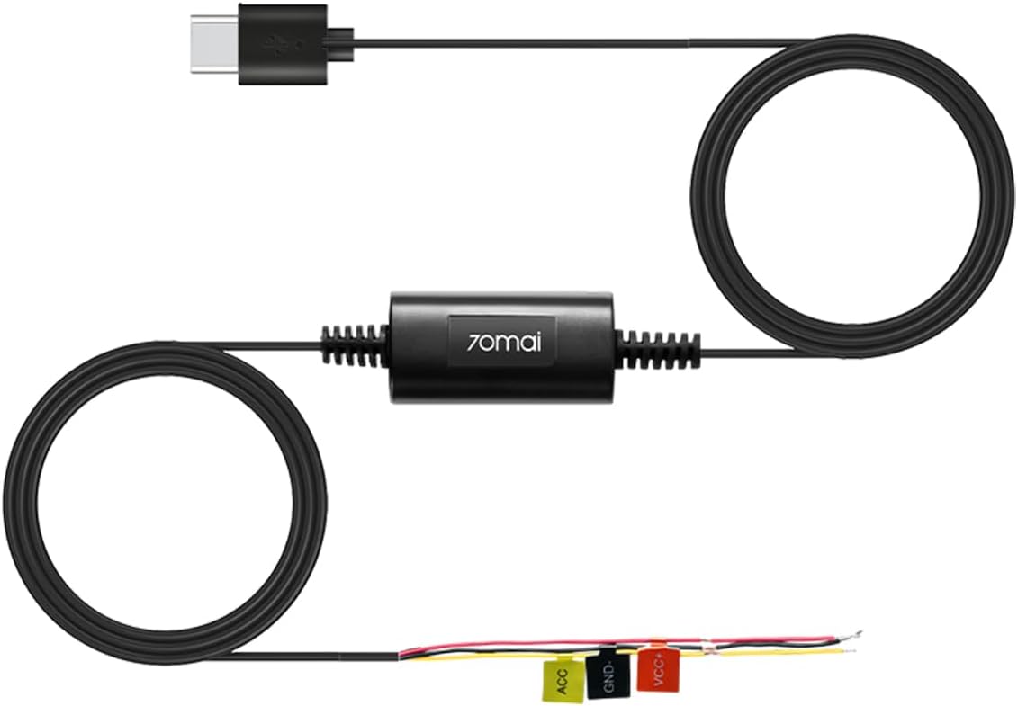 Zestaw okablowania 70mai UP03 do kamer samochodowych 4K Omni/X800, M310, A800SE, A410 i A510, kabel USB-C o długości 3 m (10 stóp), 12–30 V do 5 V/2,4