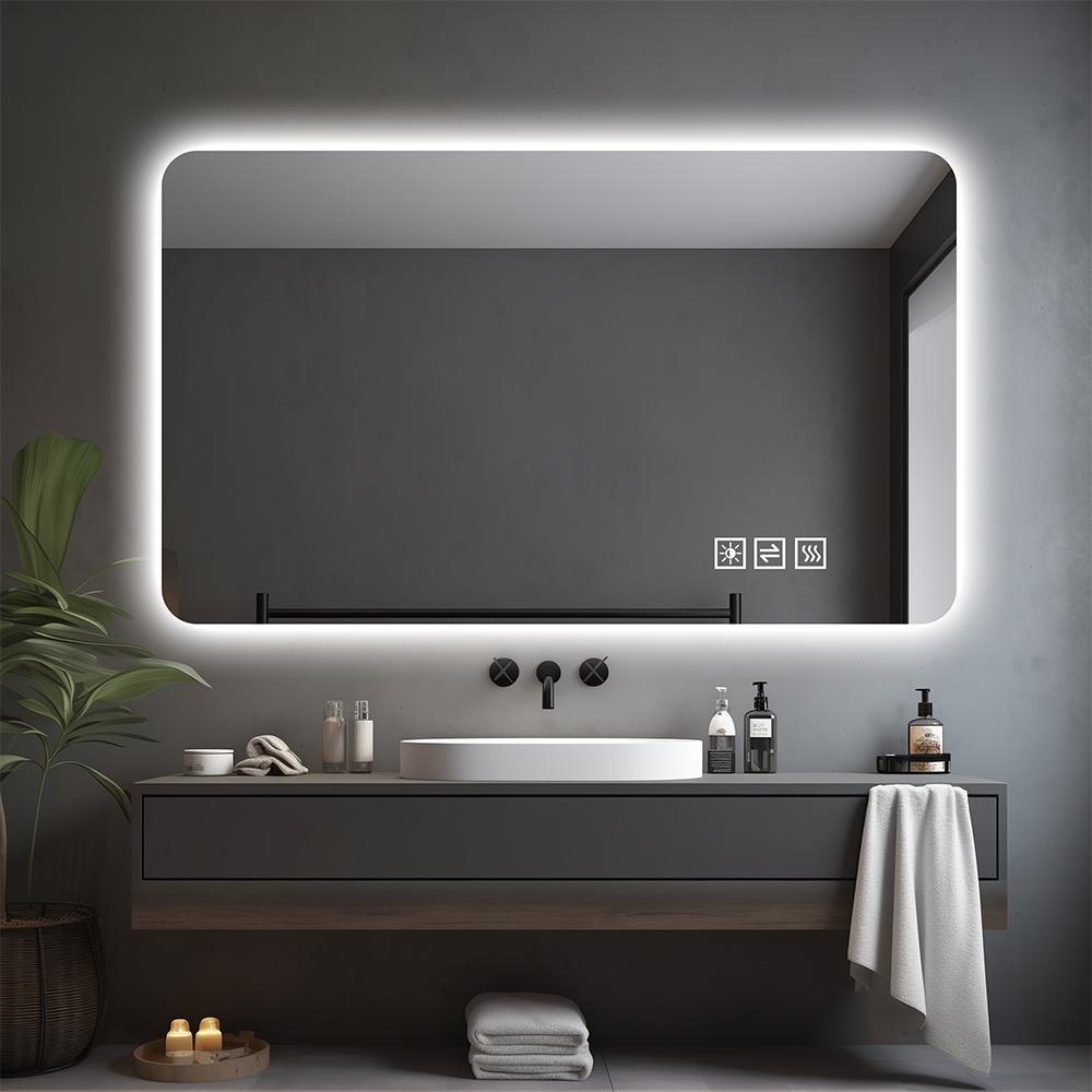 Lustro łazienkowe LED 3 tryby 60 x 100 cm podświetlane z tyłu z funkcją antyparową dotykową