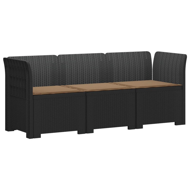 Sofa Ogrodowa Modułowa 3-Osobowa Plastikowa Antracytowa z Poduszkami