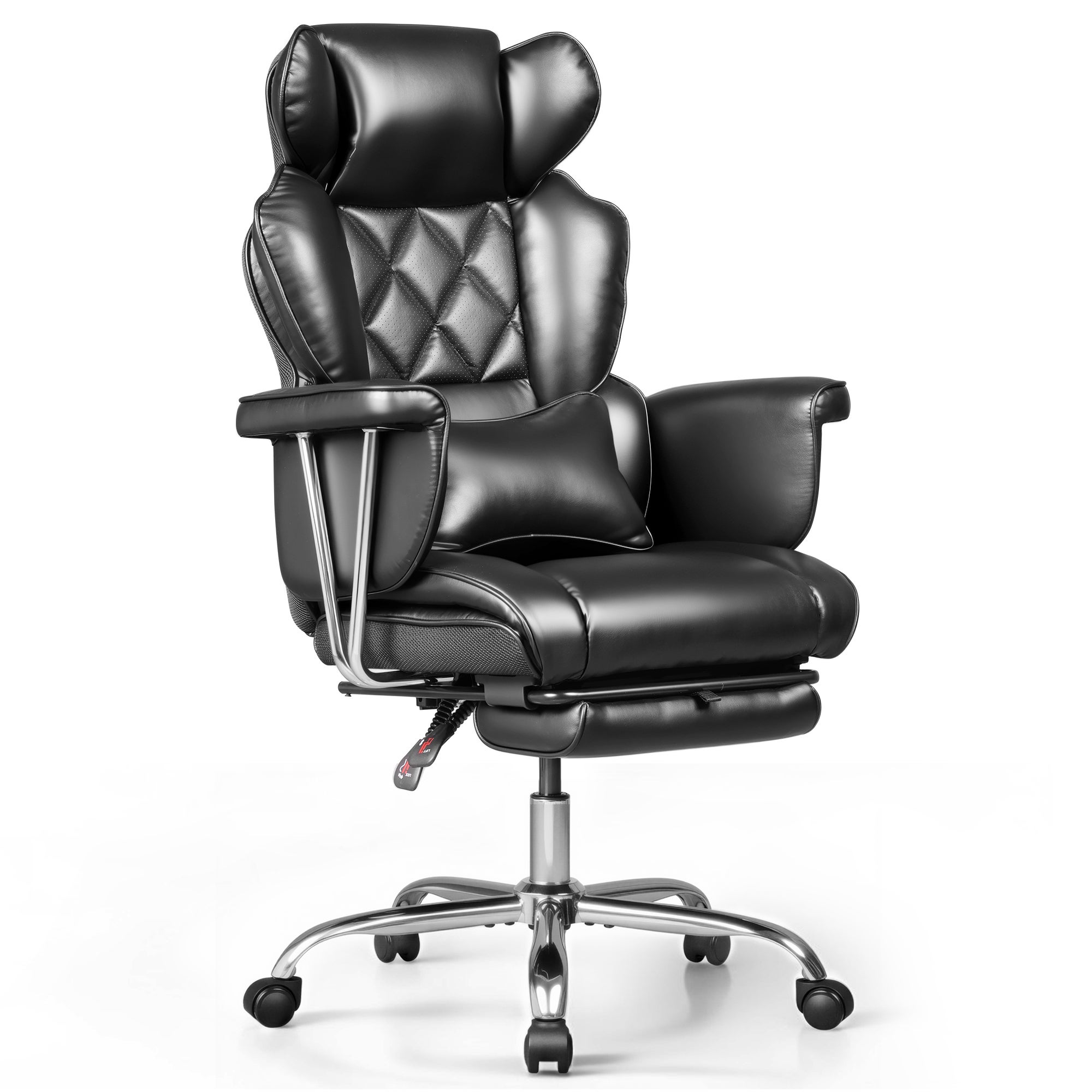 DEVAISE fotel biurowy ergonomiczny kadra kierownicza, skóra, podnóżek, lędźwiowe, 145°, czarny