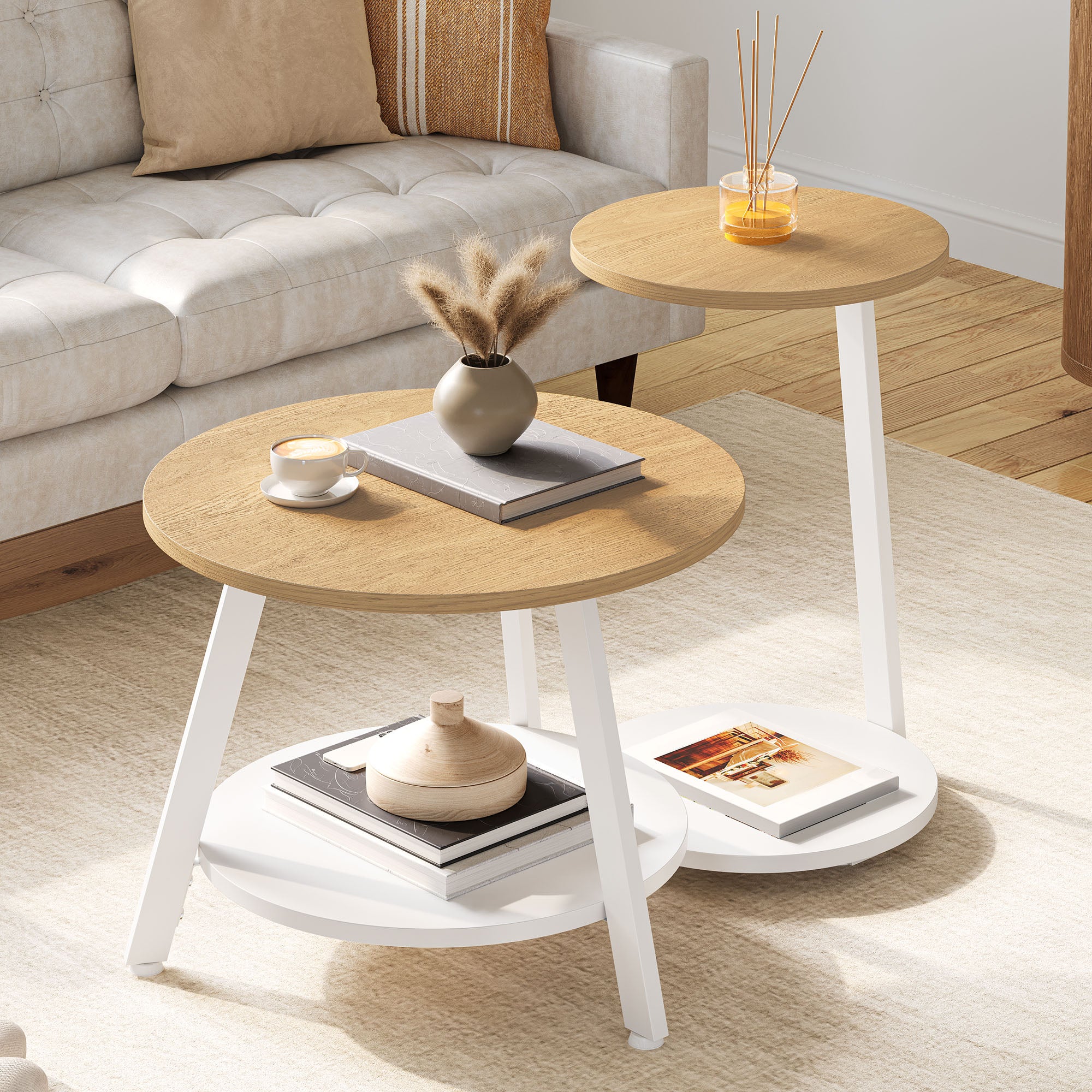 Stolik YITAHOME, zestaw 2 sztuk – 58 x 58 x 44 cm / 38 x 38 x 61 cm – beżowy