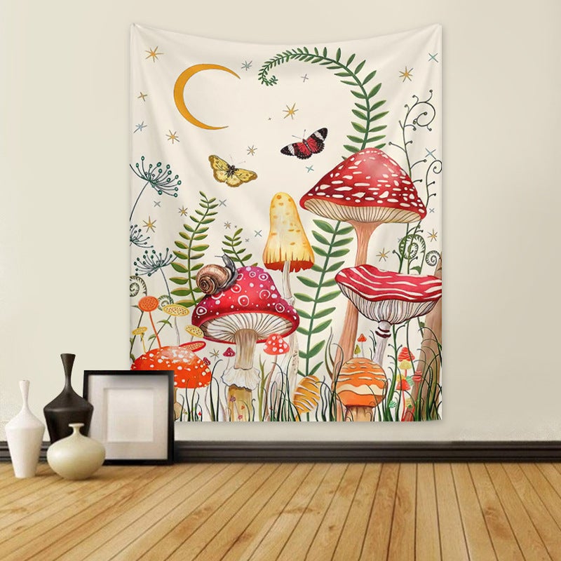 130x150cm Fantastyczne grzyby, biała, wisząca na ścianie gobelinowa dekoracja do domu, salonu, sypialni