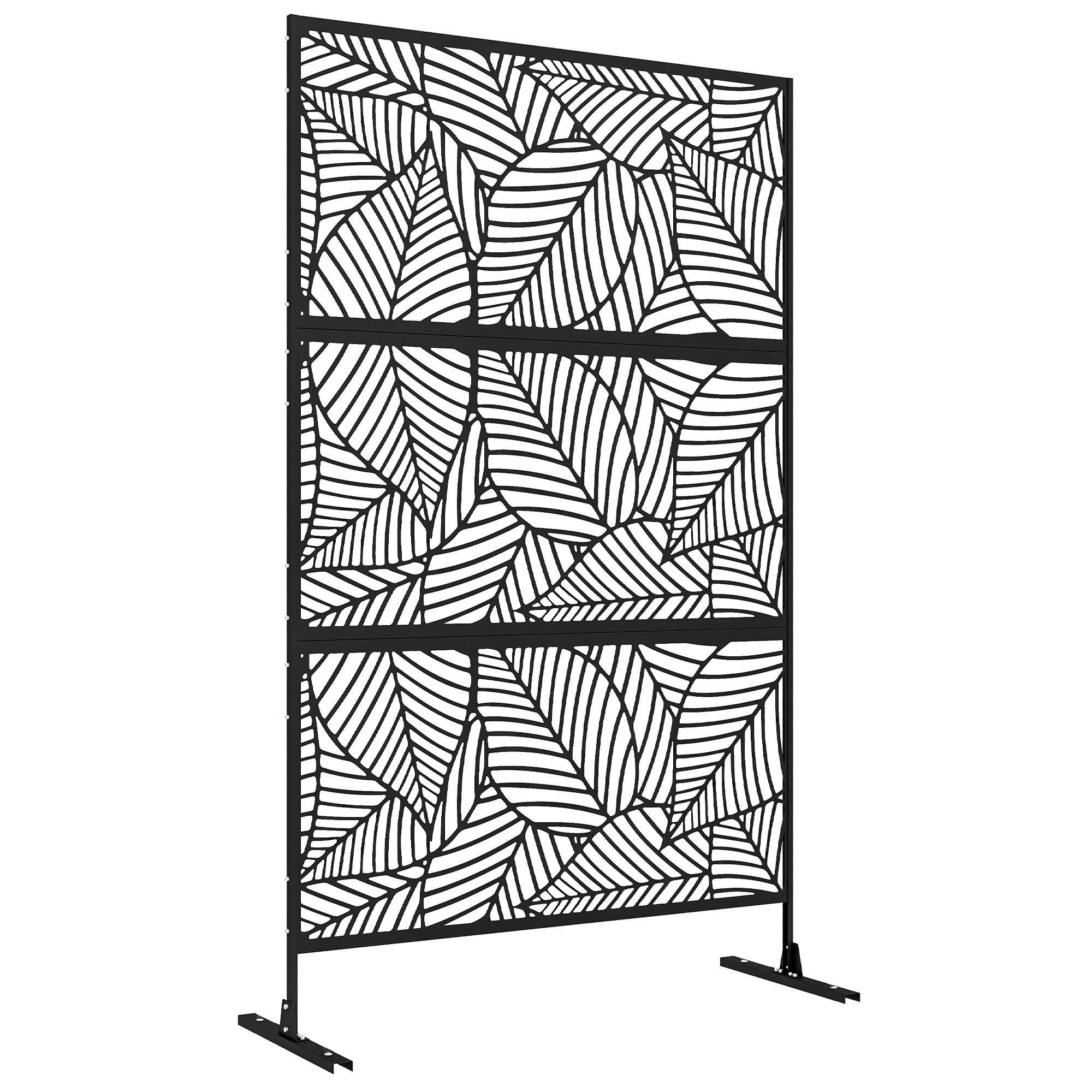 Dekoracyjny, zewnętrzny, czarny metalowy ekran z motywem roślinnym - 122 x 45 x 198 cm, czarny