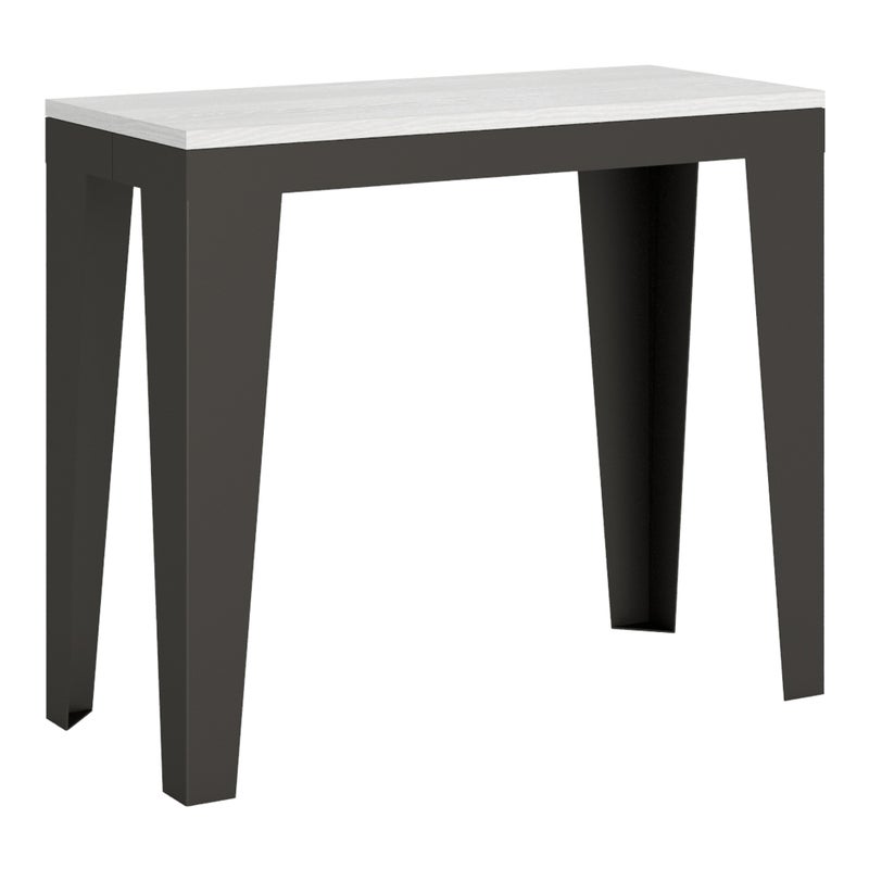 Mesa consola pequeña Flame Evolution con estructura de fresno blanco y antracita, 196 cm