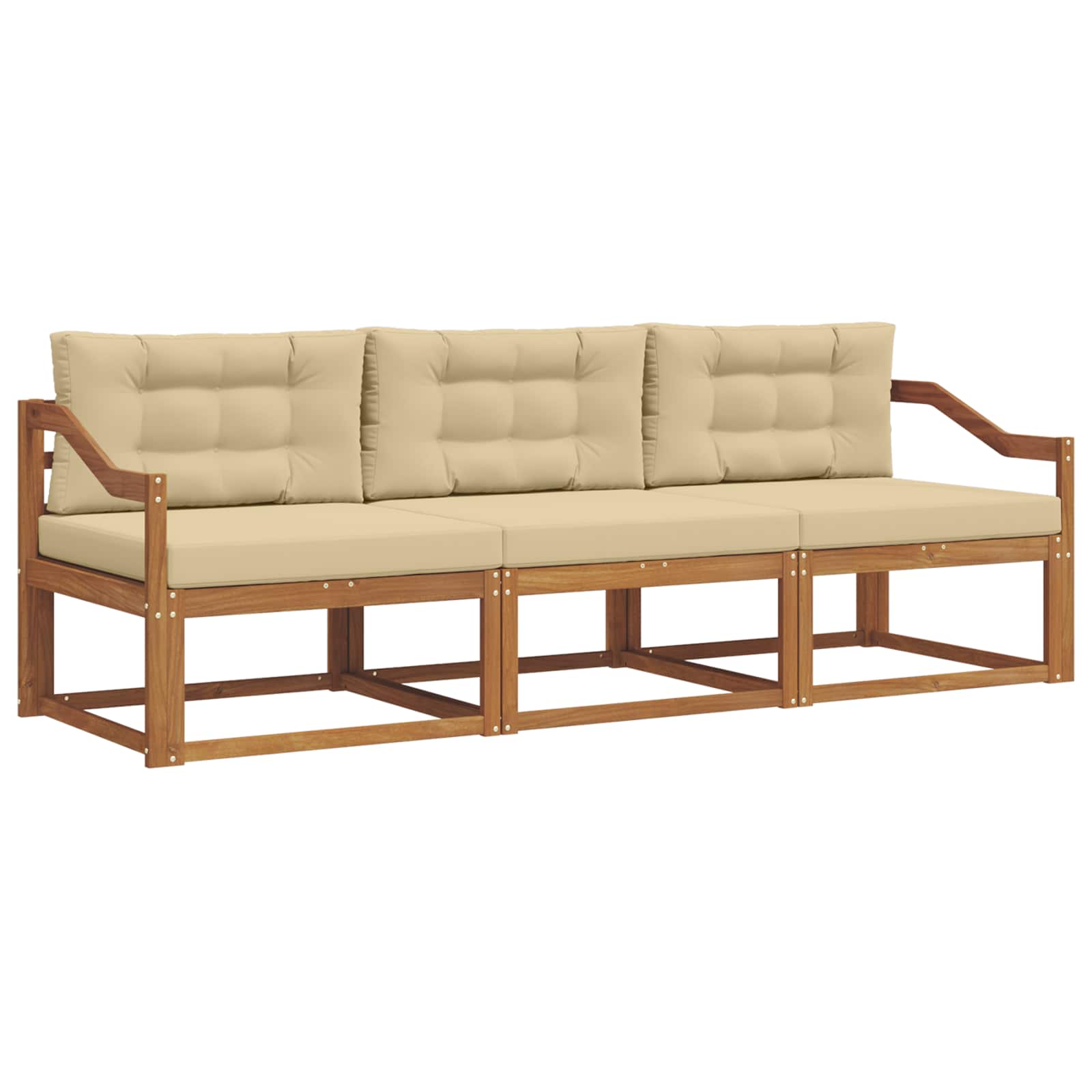 Sofa Ogrodowa Modułowa 3-Osobowa Drewniana z Beżowymi Poduszkami na Taras
