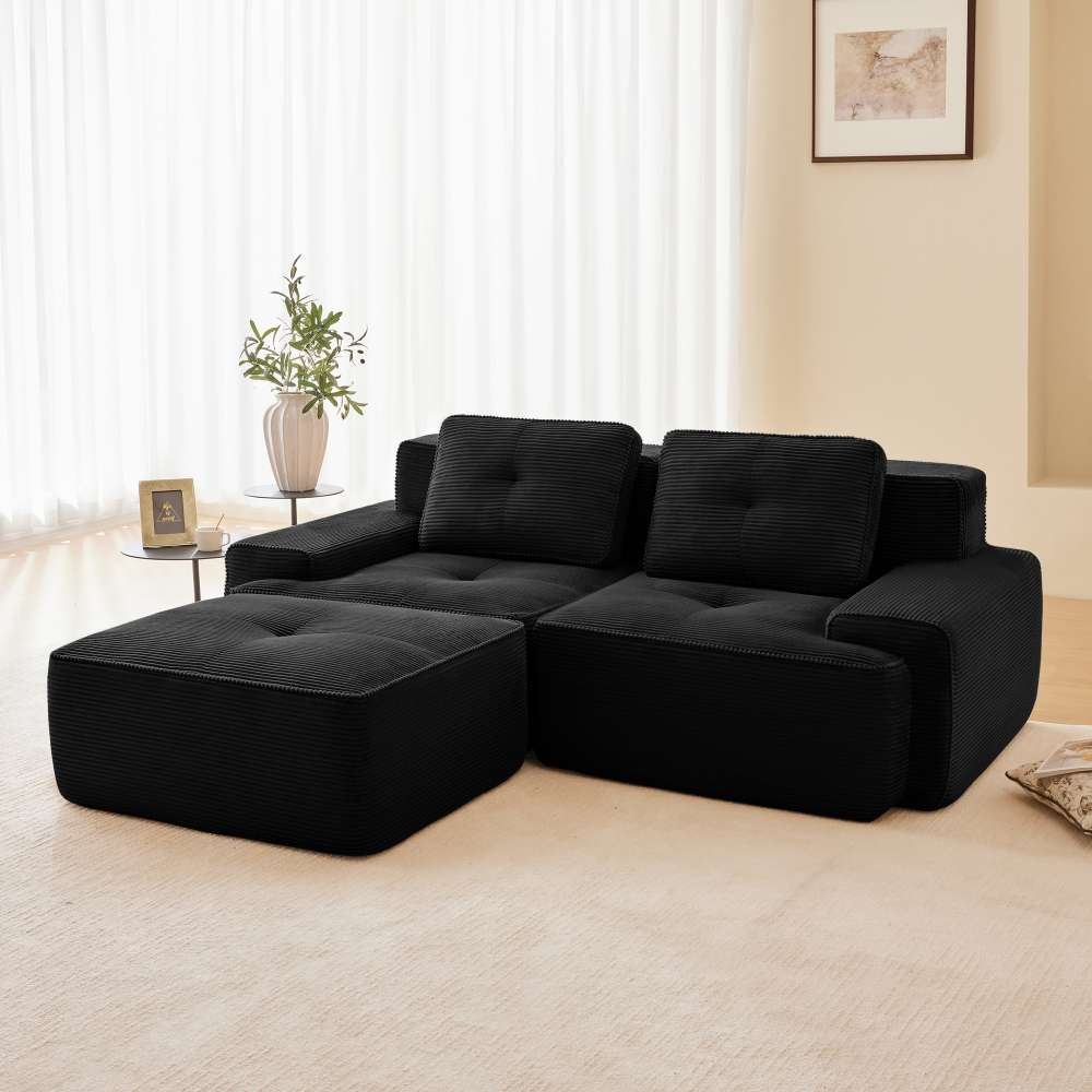 Modułowa sofa bez kości do salonu – nowoczesna sofa w kształcie litery L z pufem, rozkładana sofa dwuosobowa z komfortem chmur i głębokim podparciem