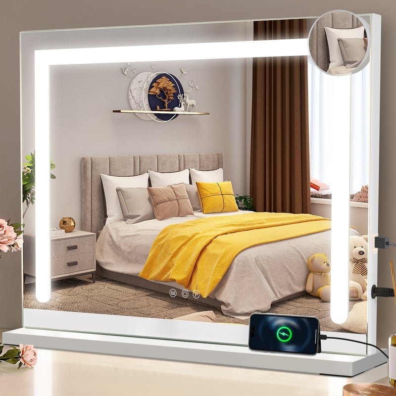 NETTLIFE Lustro do makijażu z oświetleniem, 70 x 55 cm, Lustro toaletkowe z oświetleniem, ściemnialne, dotykowe LED, Lustro toaletkowe