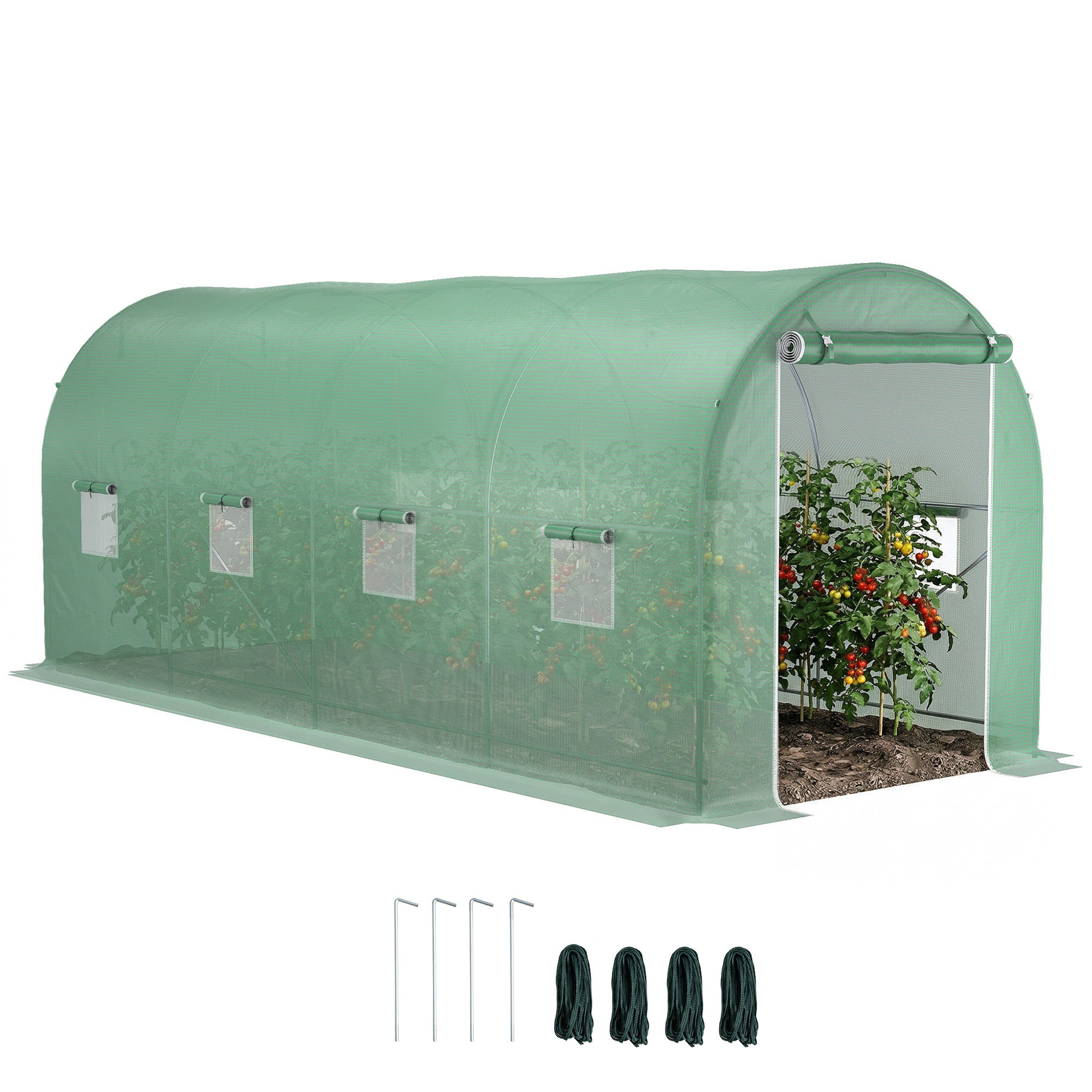 Szklarnia tunelowa 500 x 200 x 205 cm, szklarnia ogrodowa z bramą rolowaną i 8 oknami, poszycie z zielonego polietylenu o gramaturze 140 g/m²