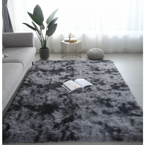 Dywan shaggy do salonu - 60 x 120 cm - Ciemnoszary - Miękkie włókno polipropylenowe - Antypoślizgowy