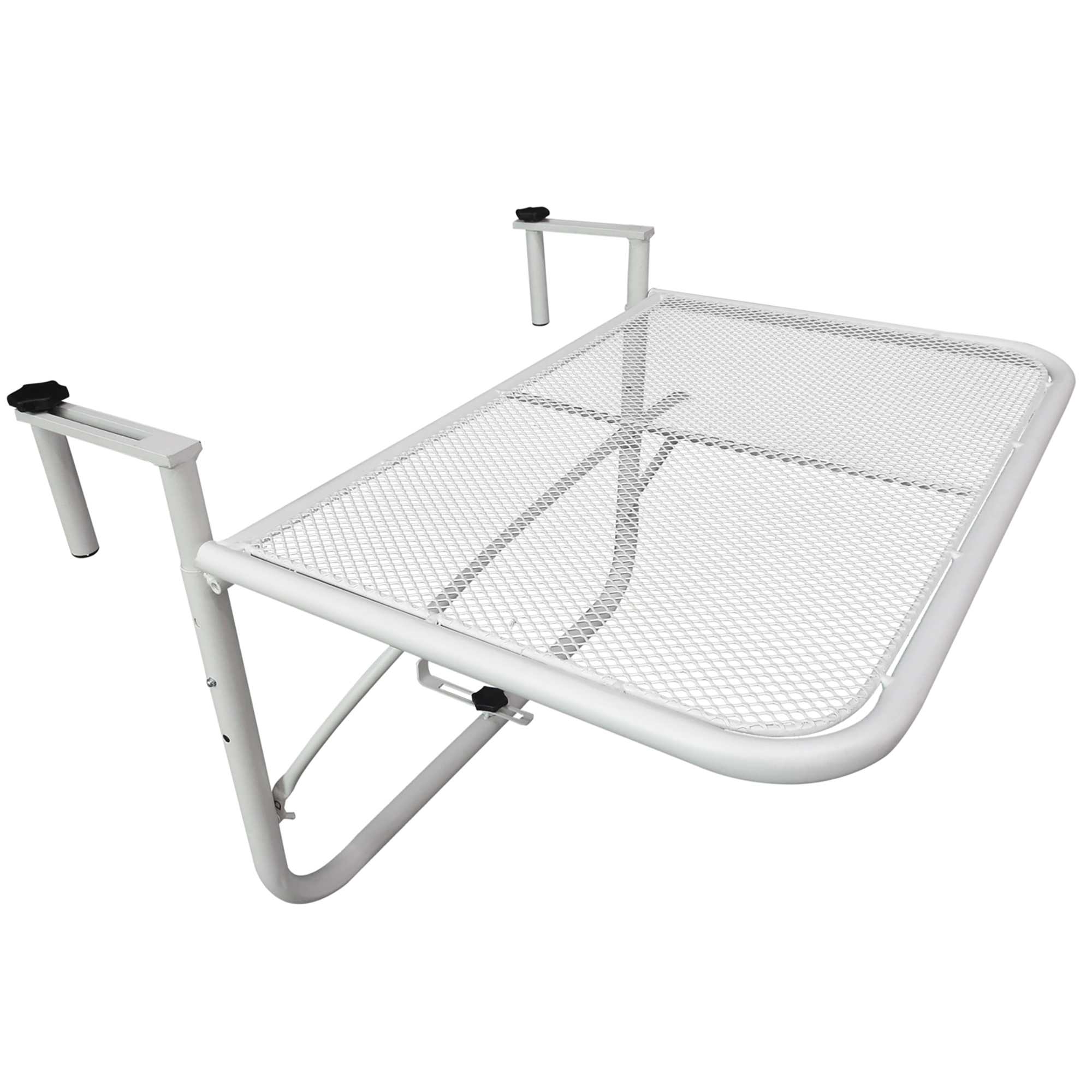 Stolik balkonowy wiszący regulowany biały metal prostokątny 60x56,5x45cm ogród taras nowoczesny meble zewnętrzne