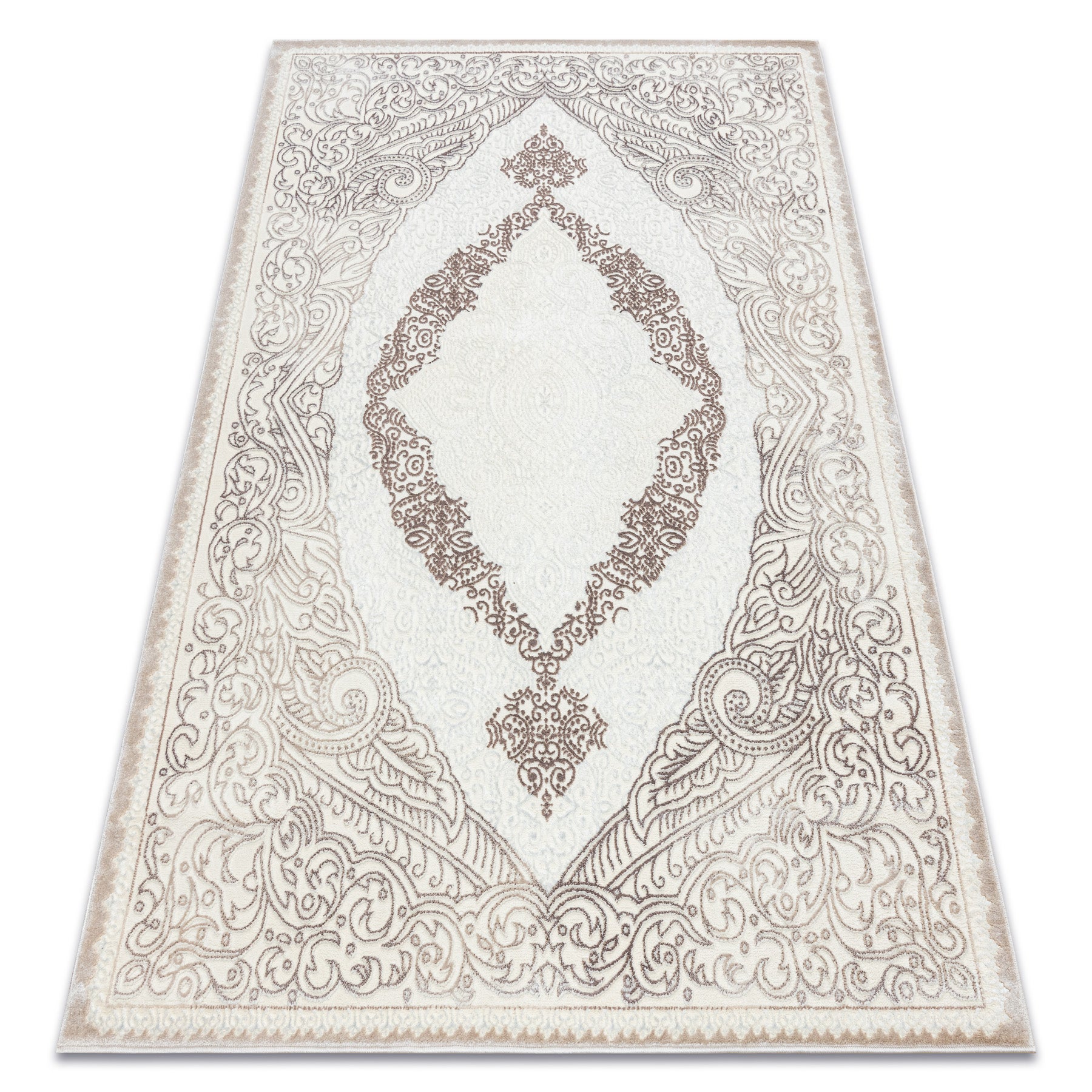 Dywan CORE 8111 Ornament Vintage - Strukturalny, dwa poziomy runa, beż 160x220 cm